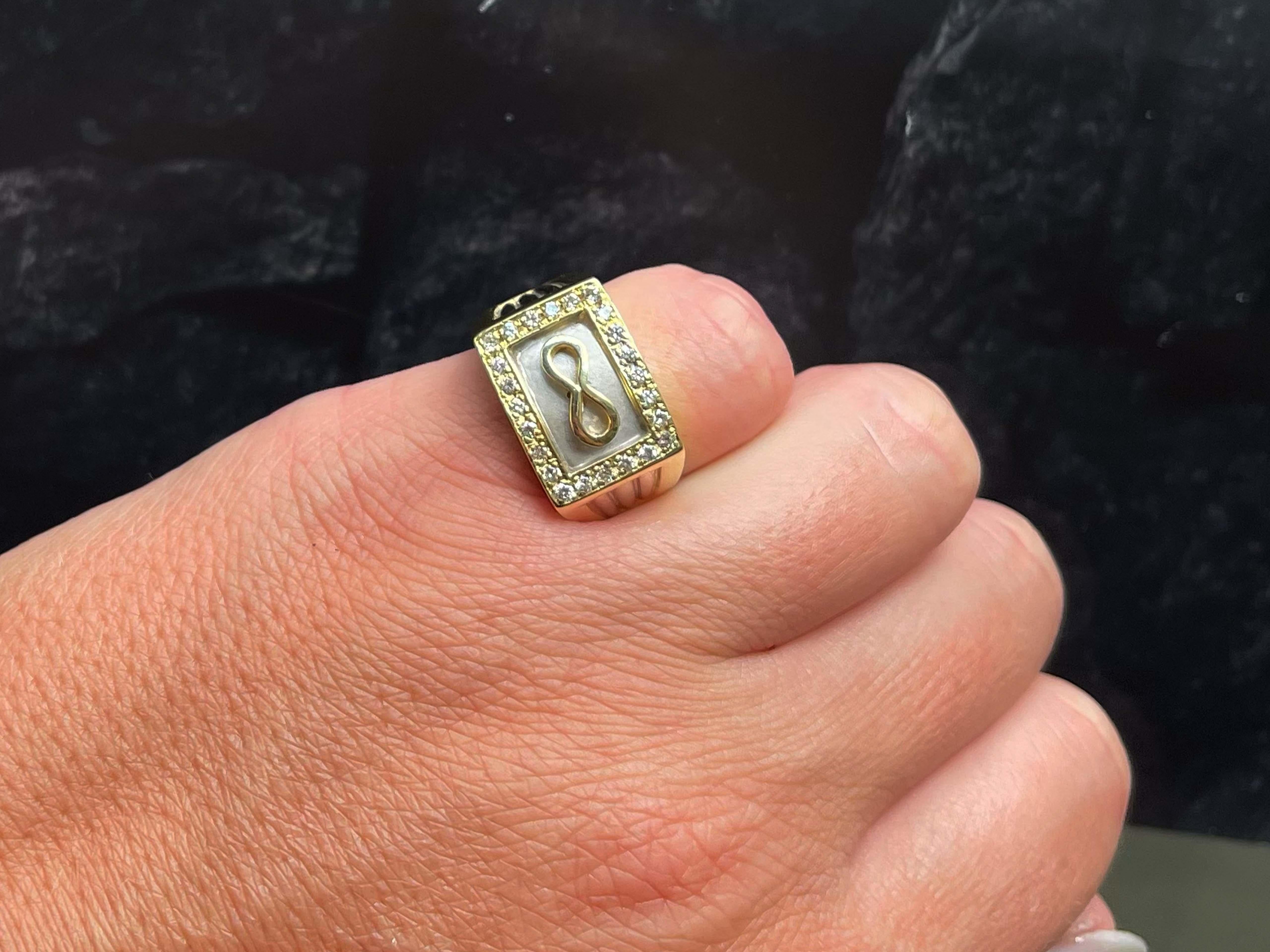 Item Specifications:

Metal: 18K Yellow Gold

Style: Statement Ring

Ring Size: 7 (resizing available for a fee)

Ring Height: 12.5 mm 

Total Weight: 12.6 Grams

Diamond Count: 24

Diamond Carat Weight: 0.25

Diamond Color: G-H

Diamond Clarity: