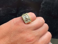 Mens Infinity Diamond Square Halo  2-Toned Ring with Fluted Shoulders in18k Gold