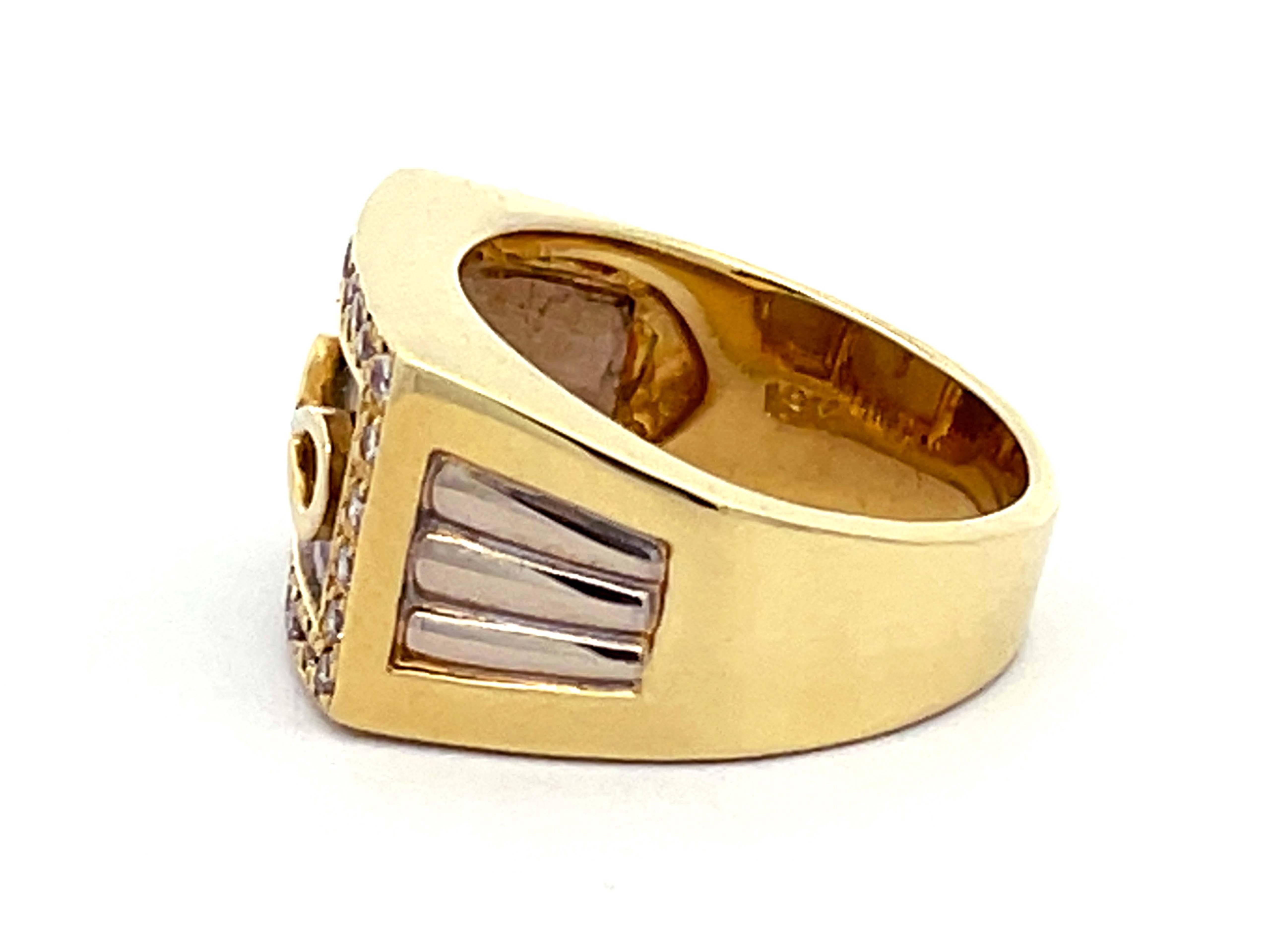 Brilliant Cut Mens Infinity Diamond Square Halo  2-Toned Ring with Fluted Shoulders in18k Gold For Sale