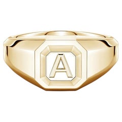 Men's Initial 'A-Z' Octagon Signet Ring in 14K Solid Gold