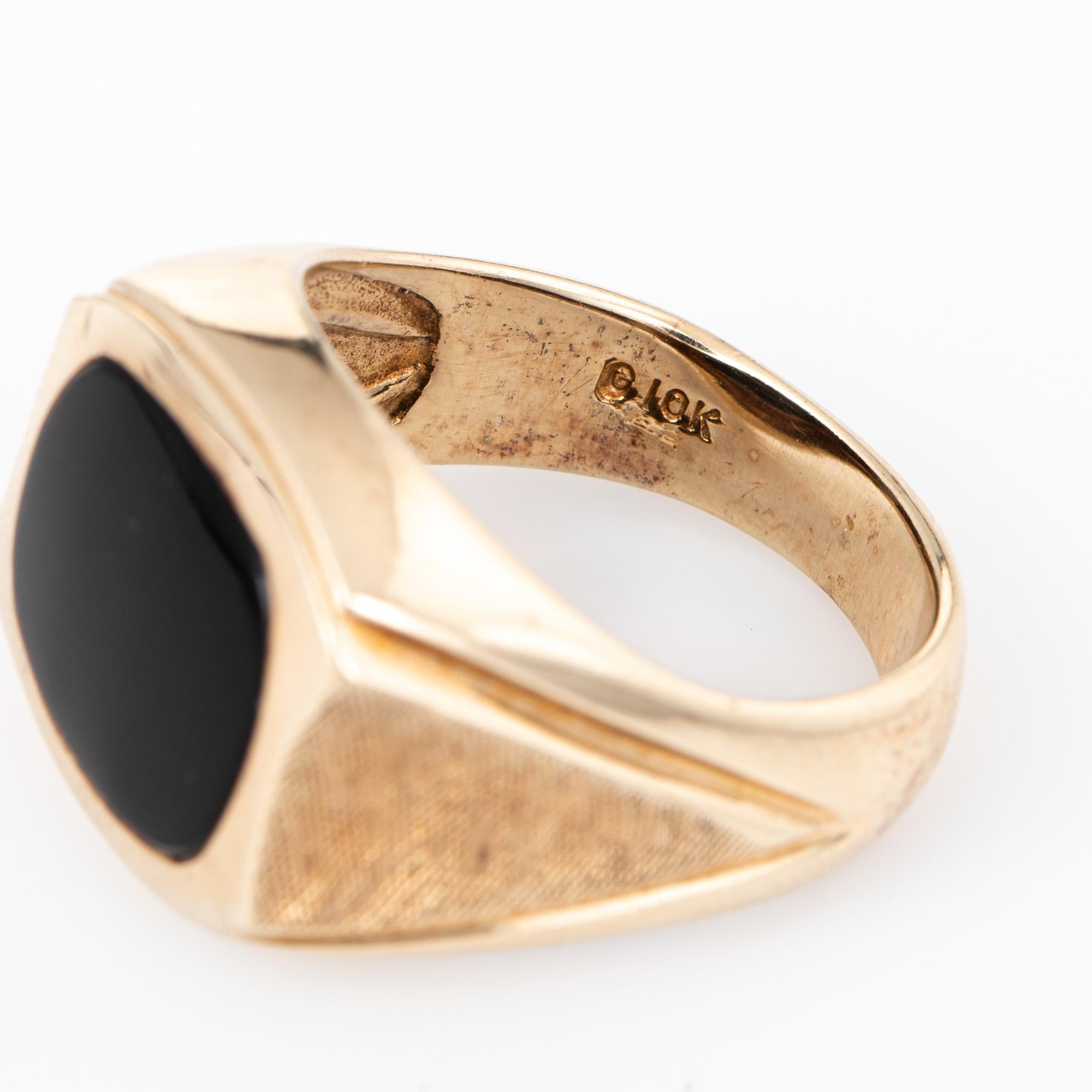 Cabochon Men's Inlaid Onyx Ring Vintage 10 Karat Yellow Gold Estate Fine Jewelry