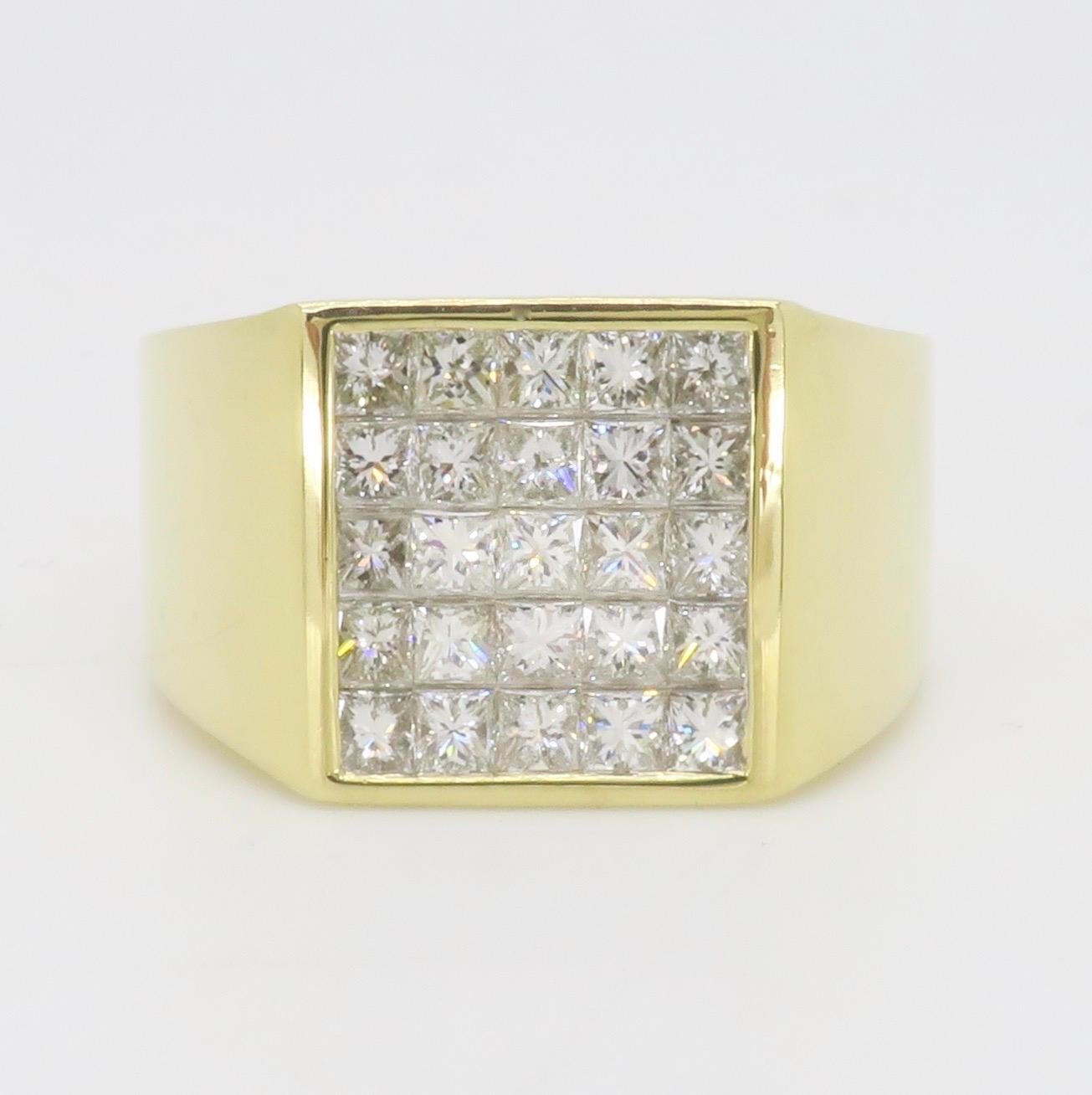 Men's Invisible Set 2.70CTW Diamond Ring made in 18k Yellow Gold  For Sale 5