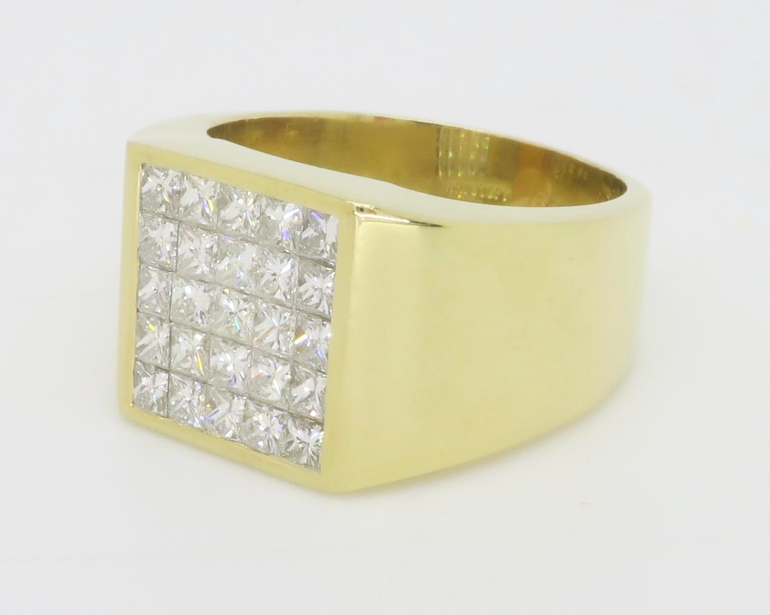 Men's Invisible Set 2.70CTW Diamond Ring made in 18k Yellow Gold  For Sale 6