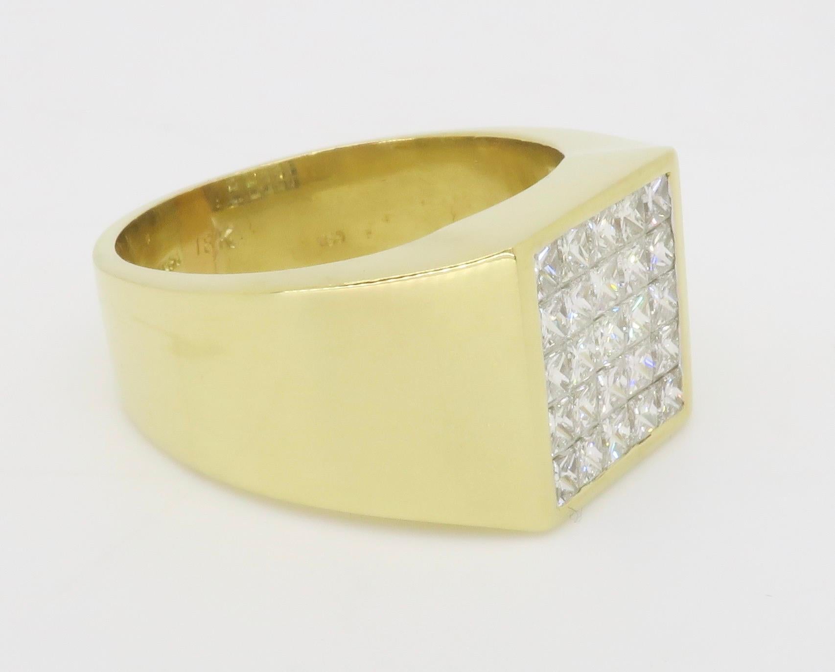 Men's Invisible Set 2.70CTW Diamond Ring made in 18k Yellow Gold  For Sale 8