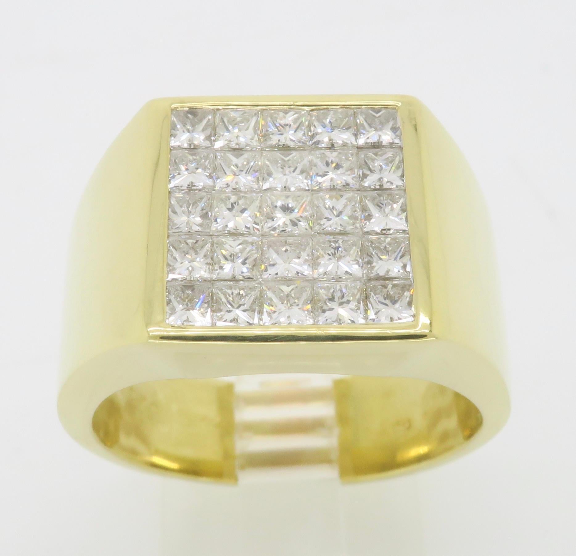 Men's Invisible Set 2.70CTW Diamond Ring made in 18k Yellow Gold  For Sale 1