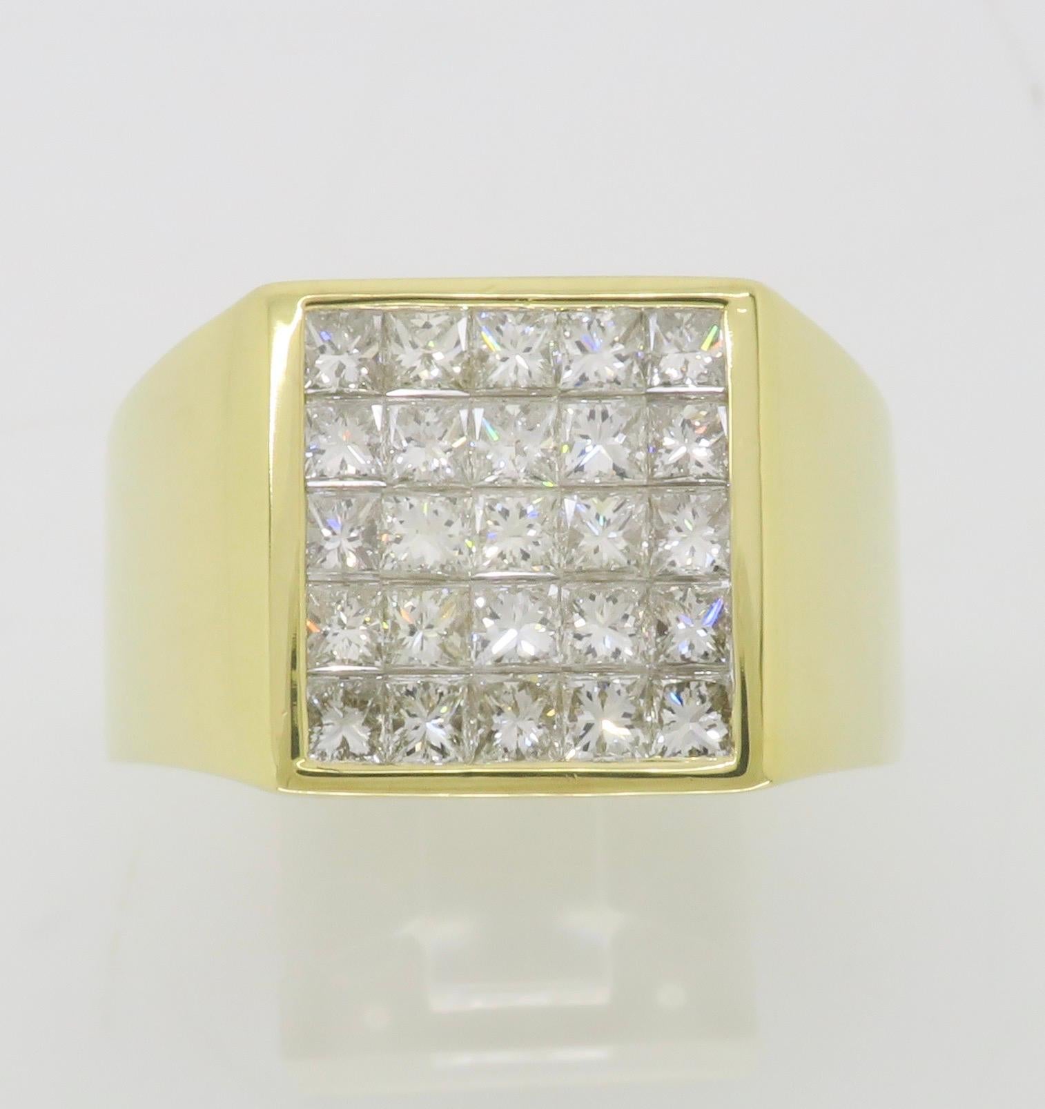 Men's Invisible Set 2.70CTW Diamond Ring made in 18k Yellow Gold  For Sale 2