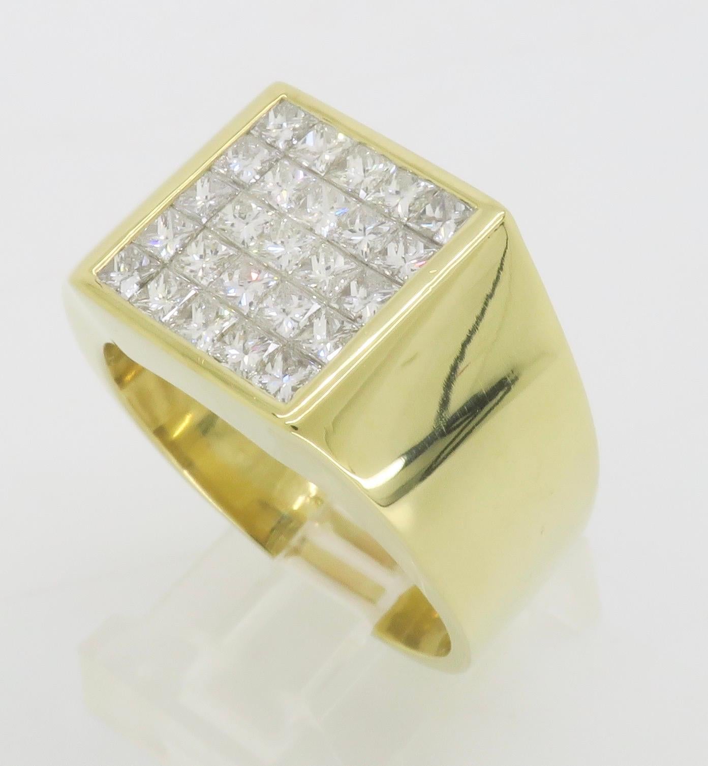 Men's Invisible Set 2.70CTW Diamond Ring made in 18k Yellow Gold  For Sale 3