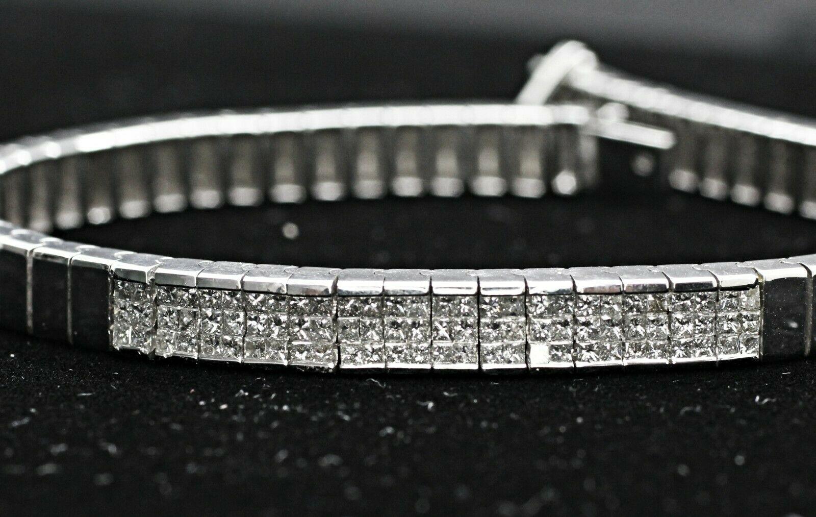 Princess Cut Men's Invisible Set Diamond Bracelet Set in 14 Karat White Gold 1.50 Carat