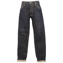 Men's IRON HEART X SELF EDGE Size 33 Deep Indigo Contrast Stitch Selvedge Denim