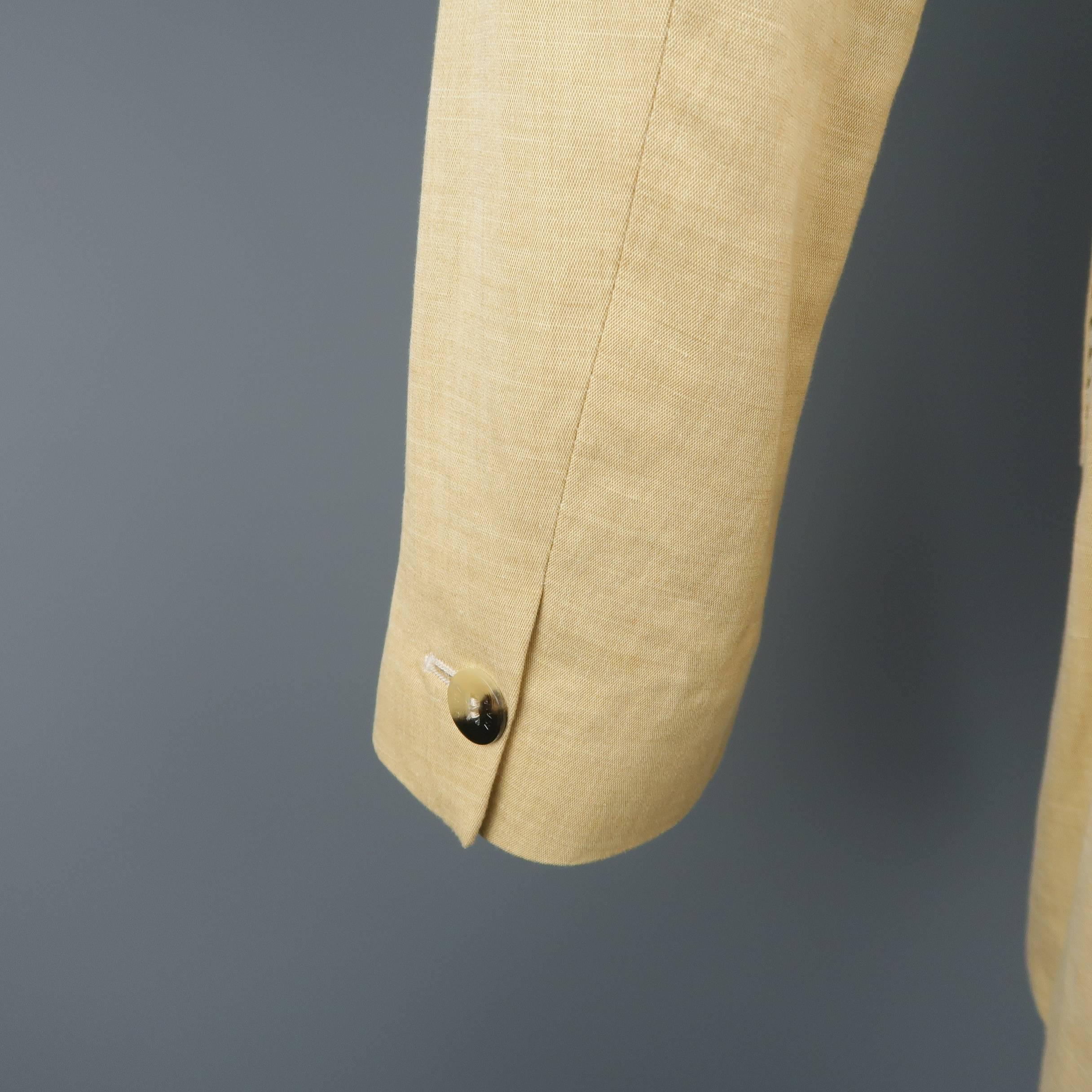 Beige Men's ISAIA 40 Khaki Cotton / Linen Chambray Double Breasted Peacoat Jacket