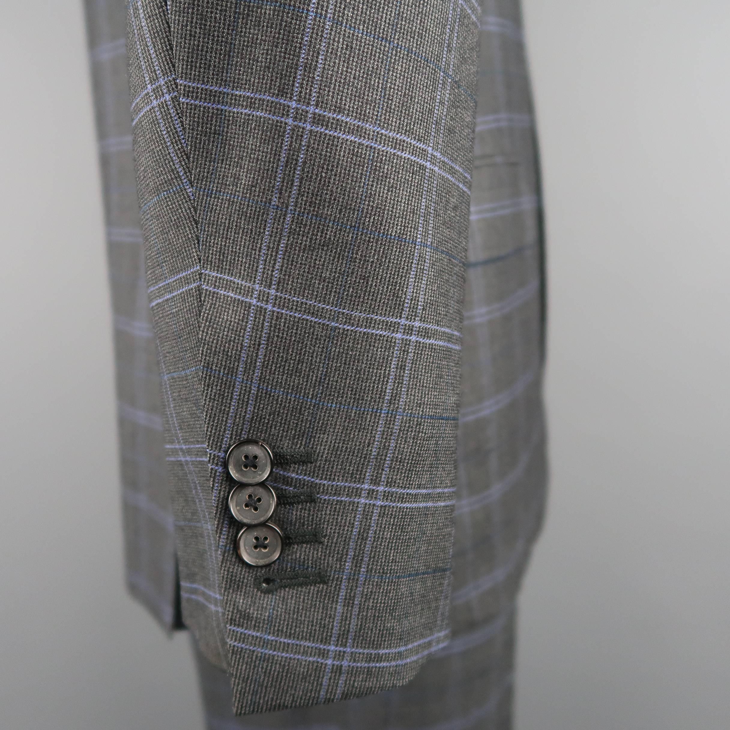 Men's ISAIA 42 Regular Charcoal & Blue Window Pane Wool Notch Lapel Suit 1