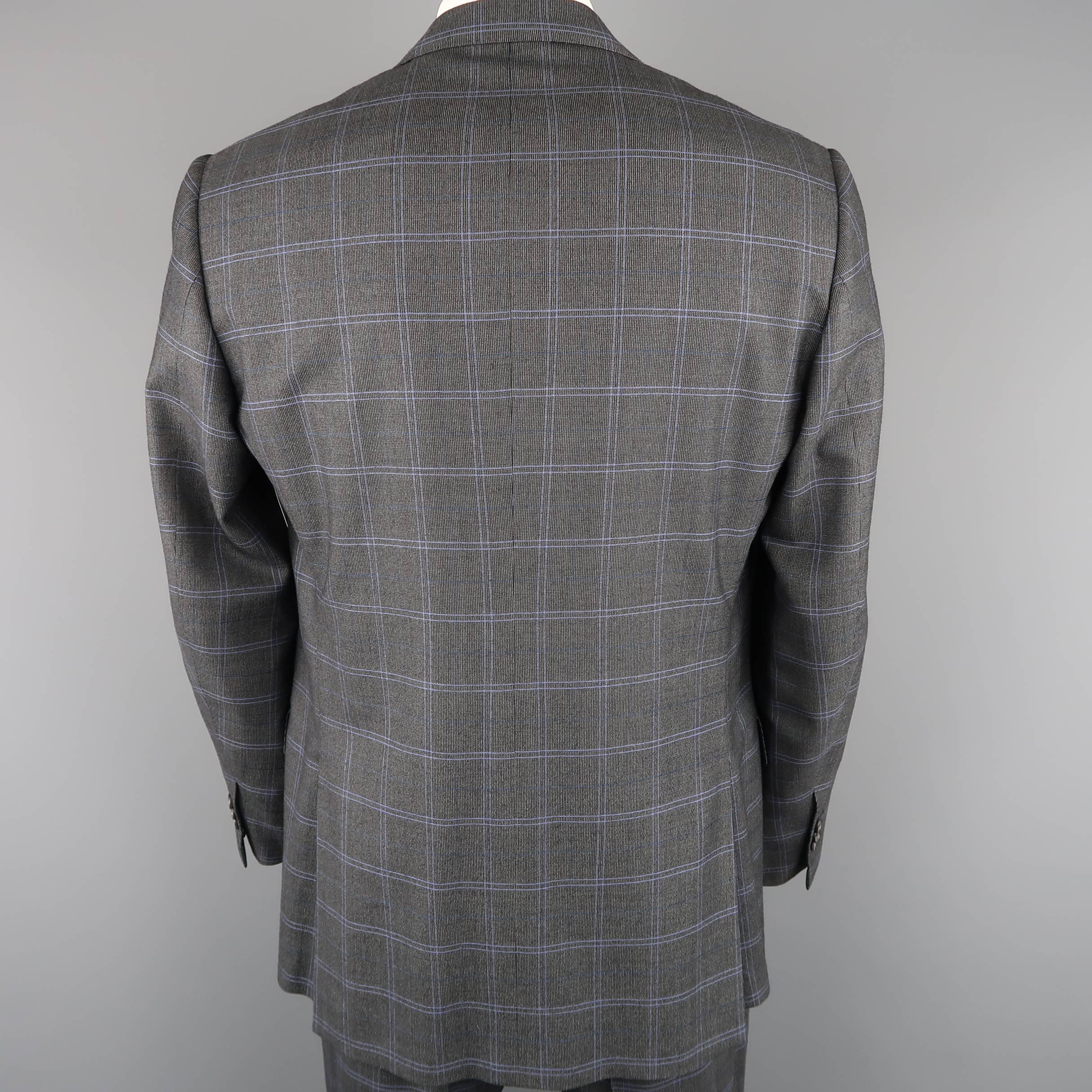 Men's ISAIA 42 Regular Charcoal & Blue Window Pane Wool Notch Lapel Suit 2