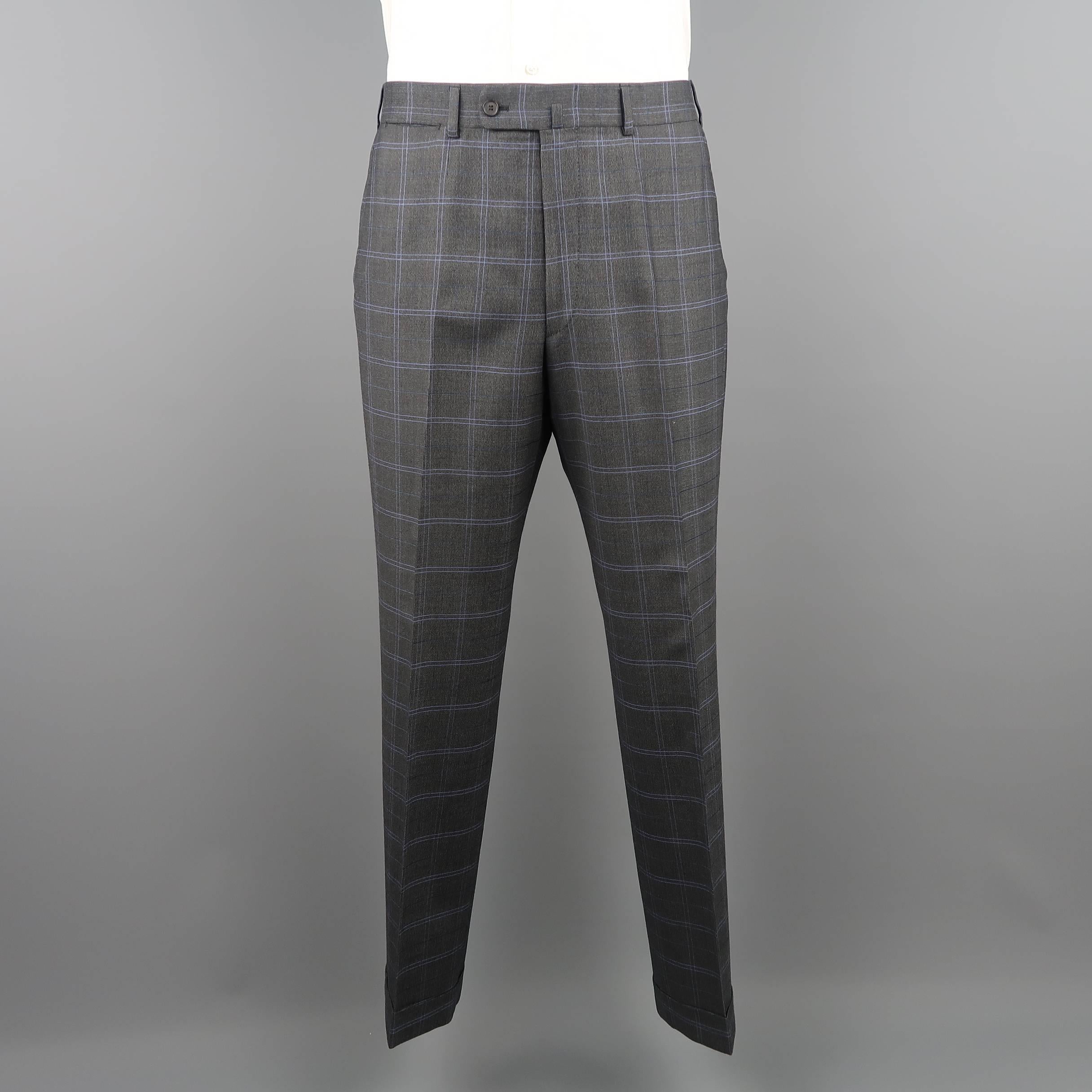 Men's ISAIA 42 Regular Charcoal & Blue Window Pane Wool Notch Lapel Suit 4