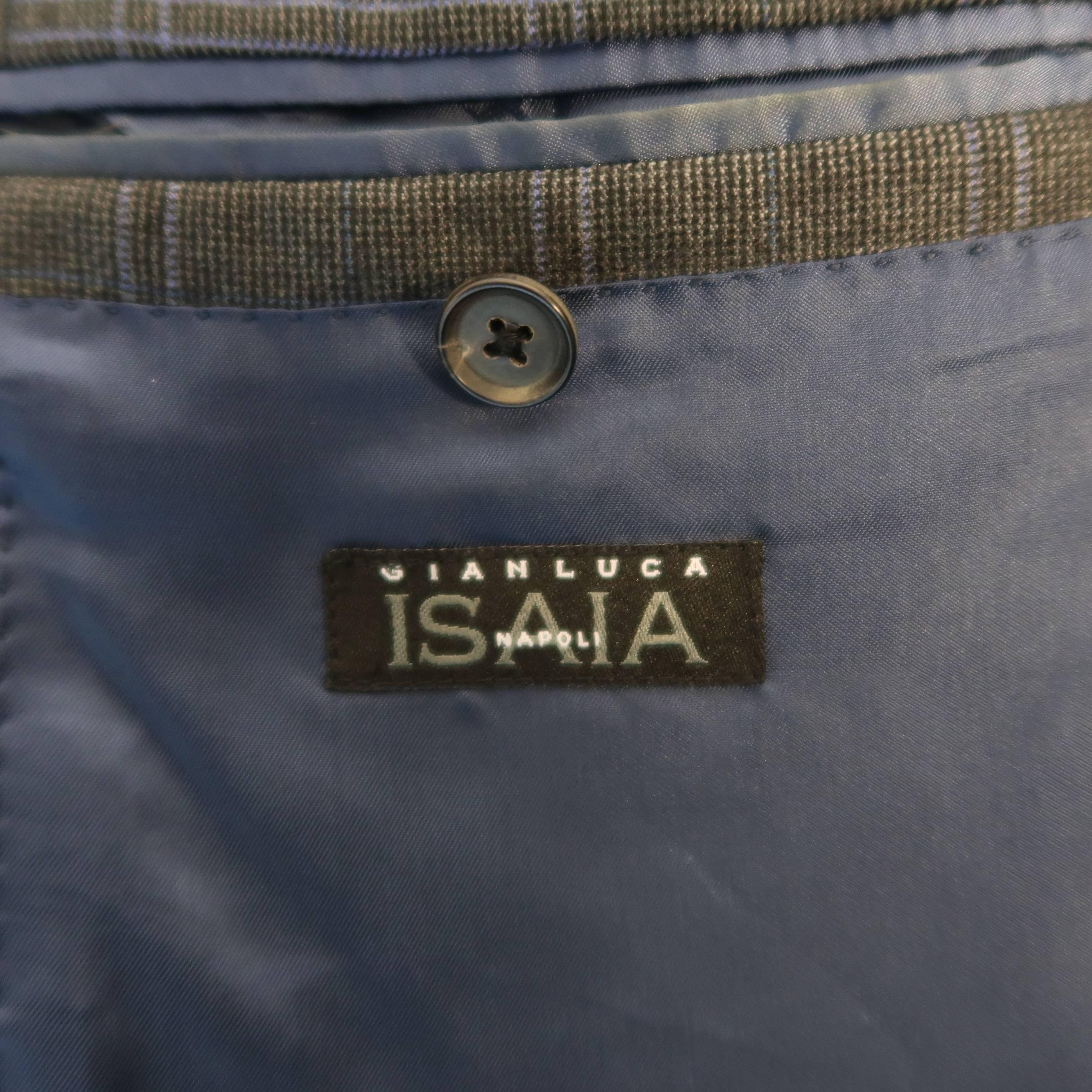 Men's ISAIA 42 Regular Charcoal & Blue Window Pane Wool Notch Lapel Suit 5