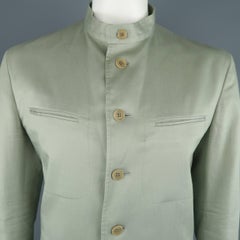 Men's ISSEY MIYAKE 42 Sage Green Cotton Nehru Collar Sport Coat Jacket