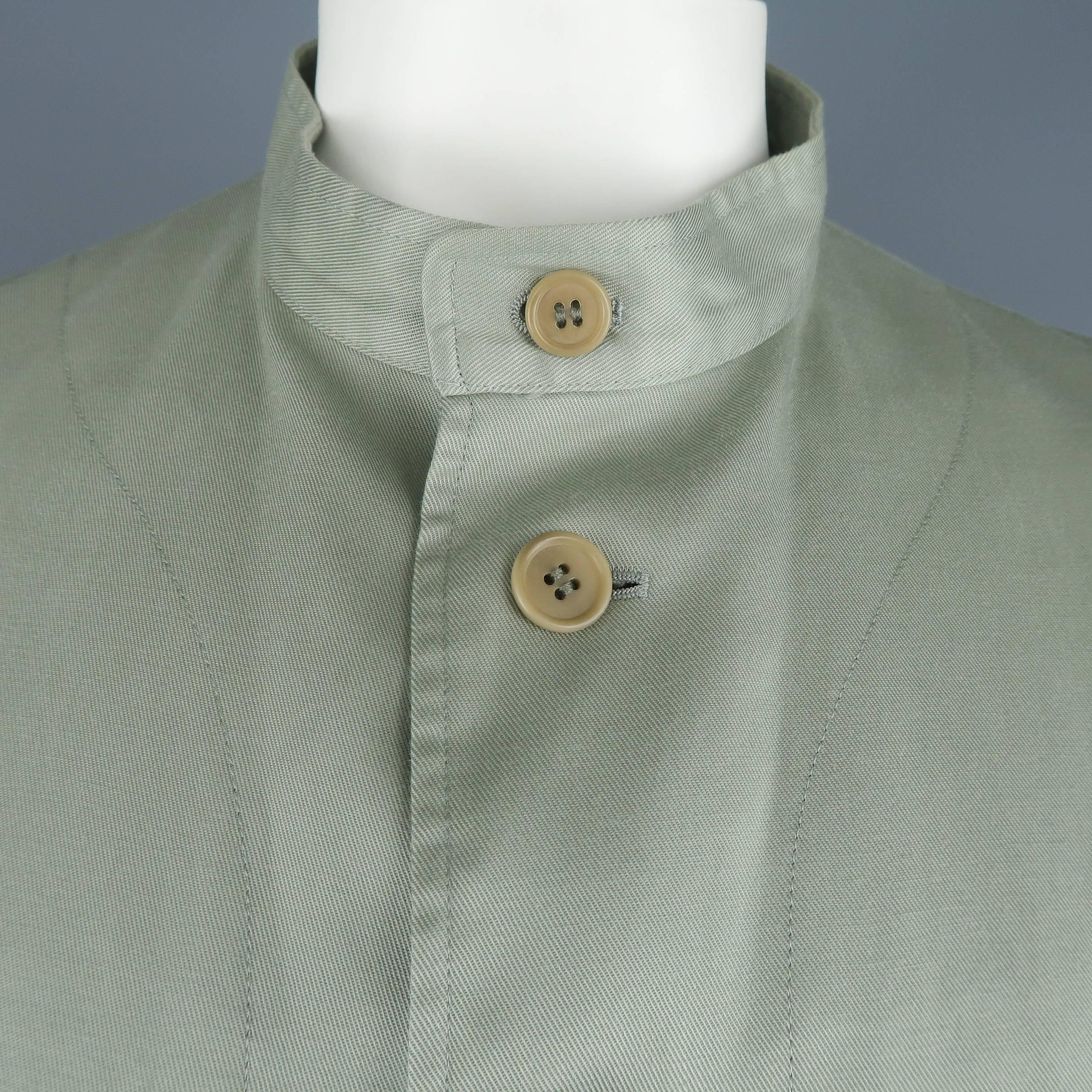 Gray Men's ISSEY MIYAKE 42 Sage Green Cotton Nehru Collar Sport Coat Jacket