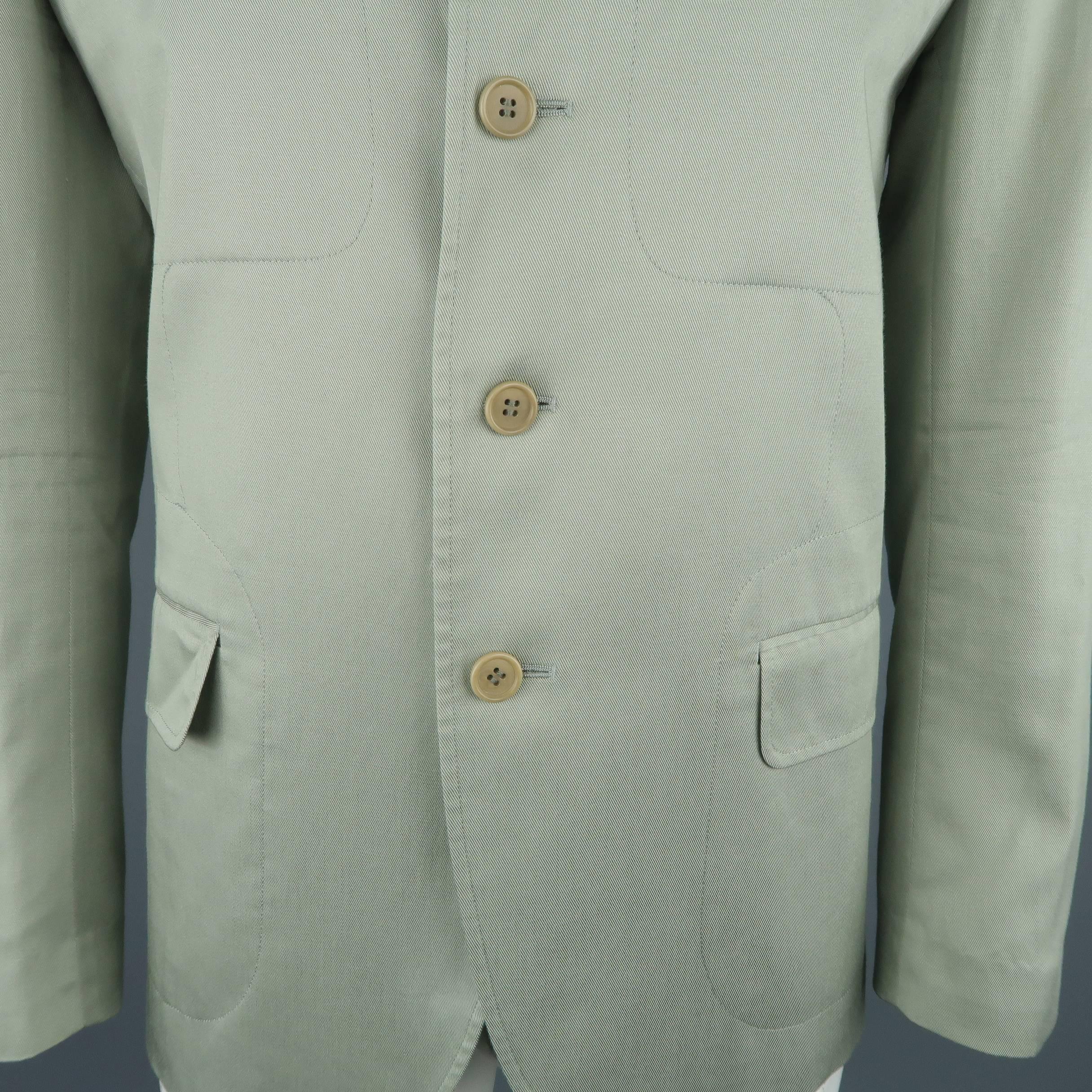 Men's ISSEY MIYAKE 42 Sage Green Cotton Nehru Collar Sport Coat Jacket In Excellent Condition In San Francisco, CA