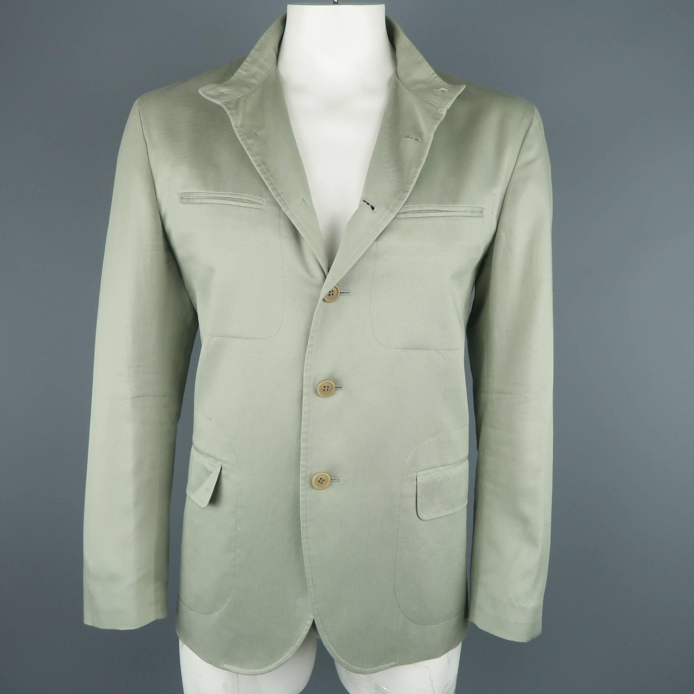 Men's ISSEY MIYAKE 42 Sage Green Cotton Nehru Collar Sport Coat Jacket 1