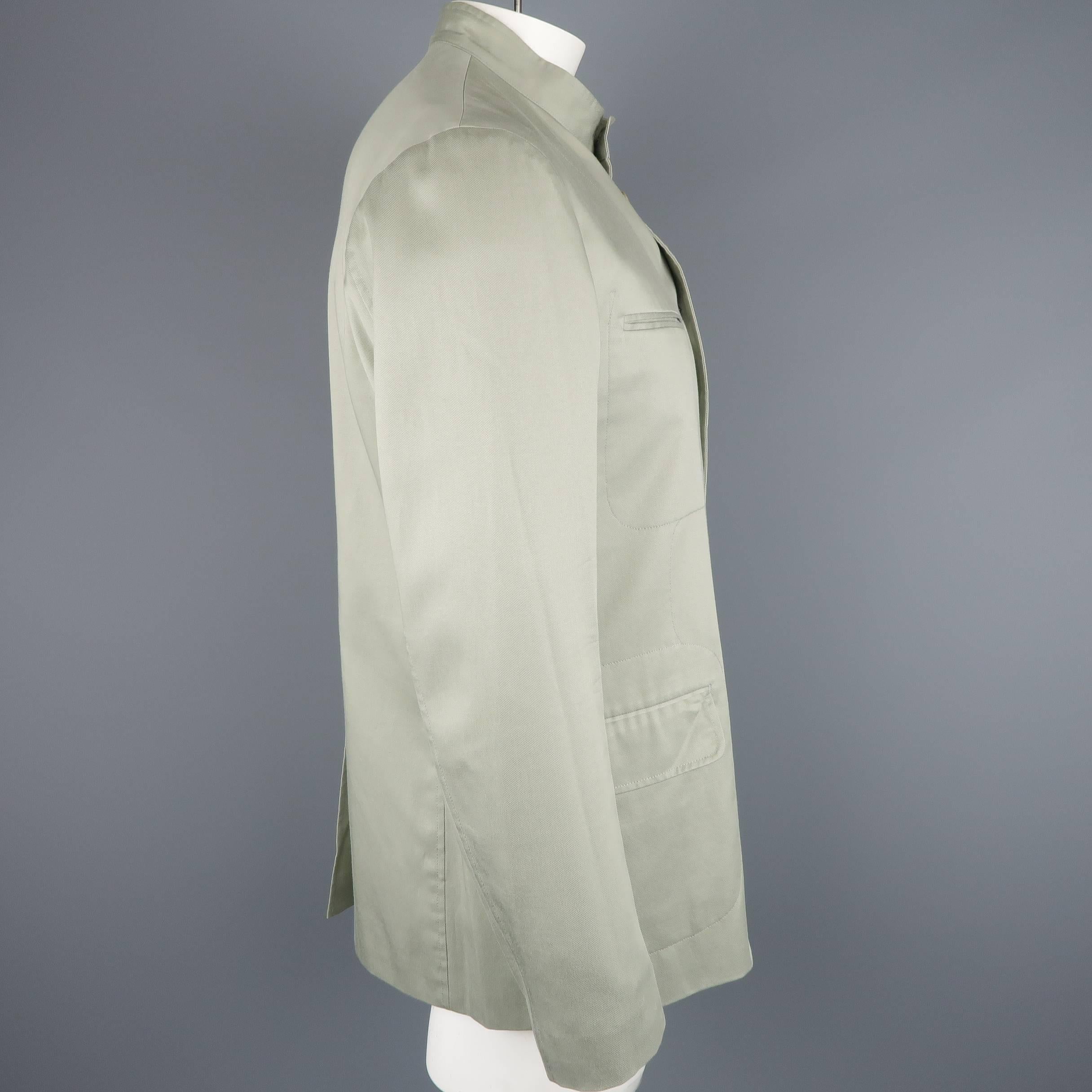Men's ISSEY MIYAKE 42 Sage Green Cotton Nehru Collar Sport Coat Jacket 2