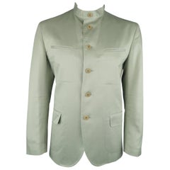 Men's ISSEY MIYAKE 42 Sage Green Cotton Nehru Collar Sport Coat Jacket