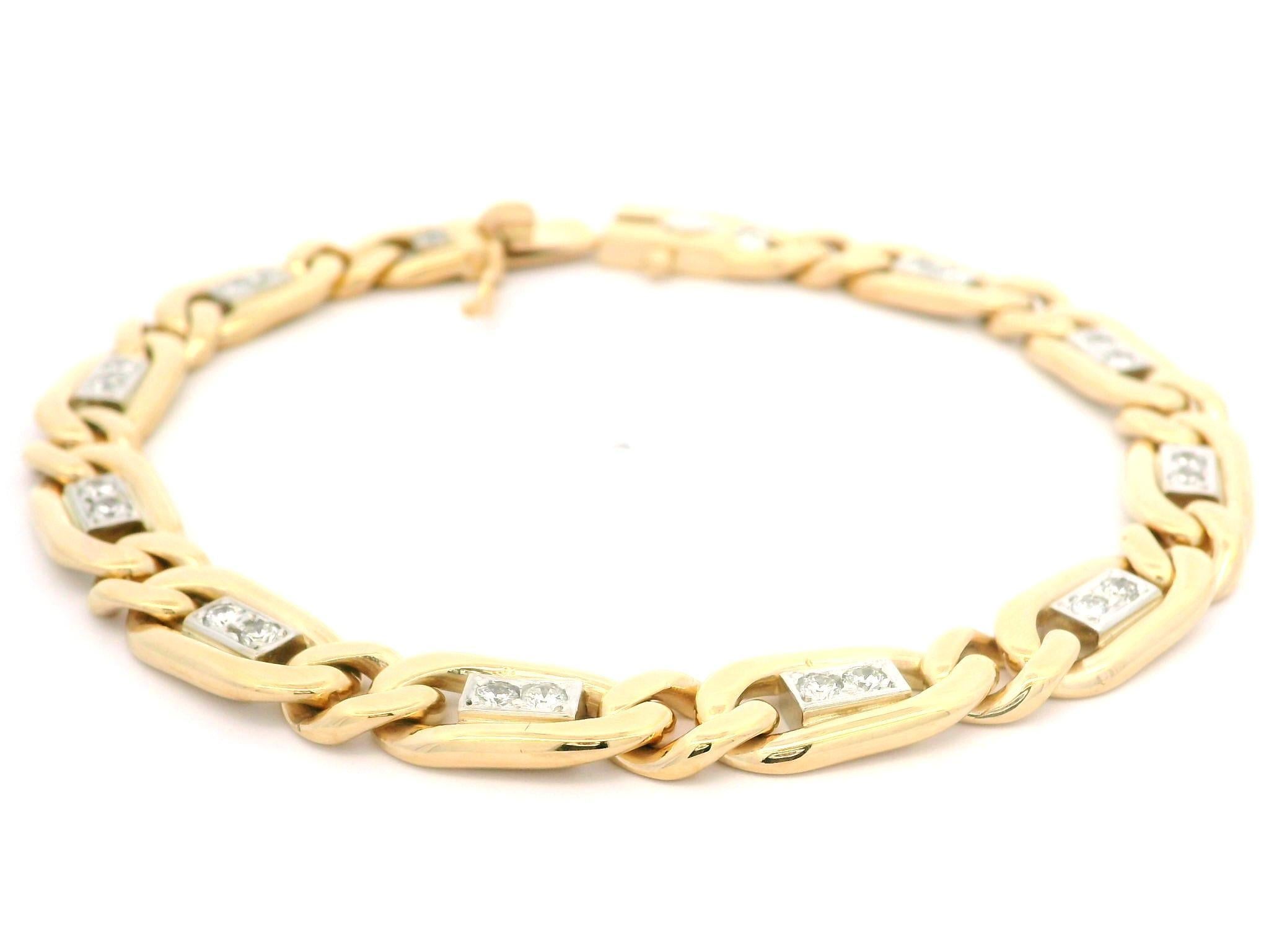 Bracelet italien à maillons ouverts en or bicolore 14 carats avec diamants 0,85 carat en vente 6