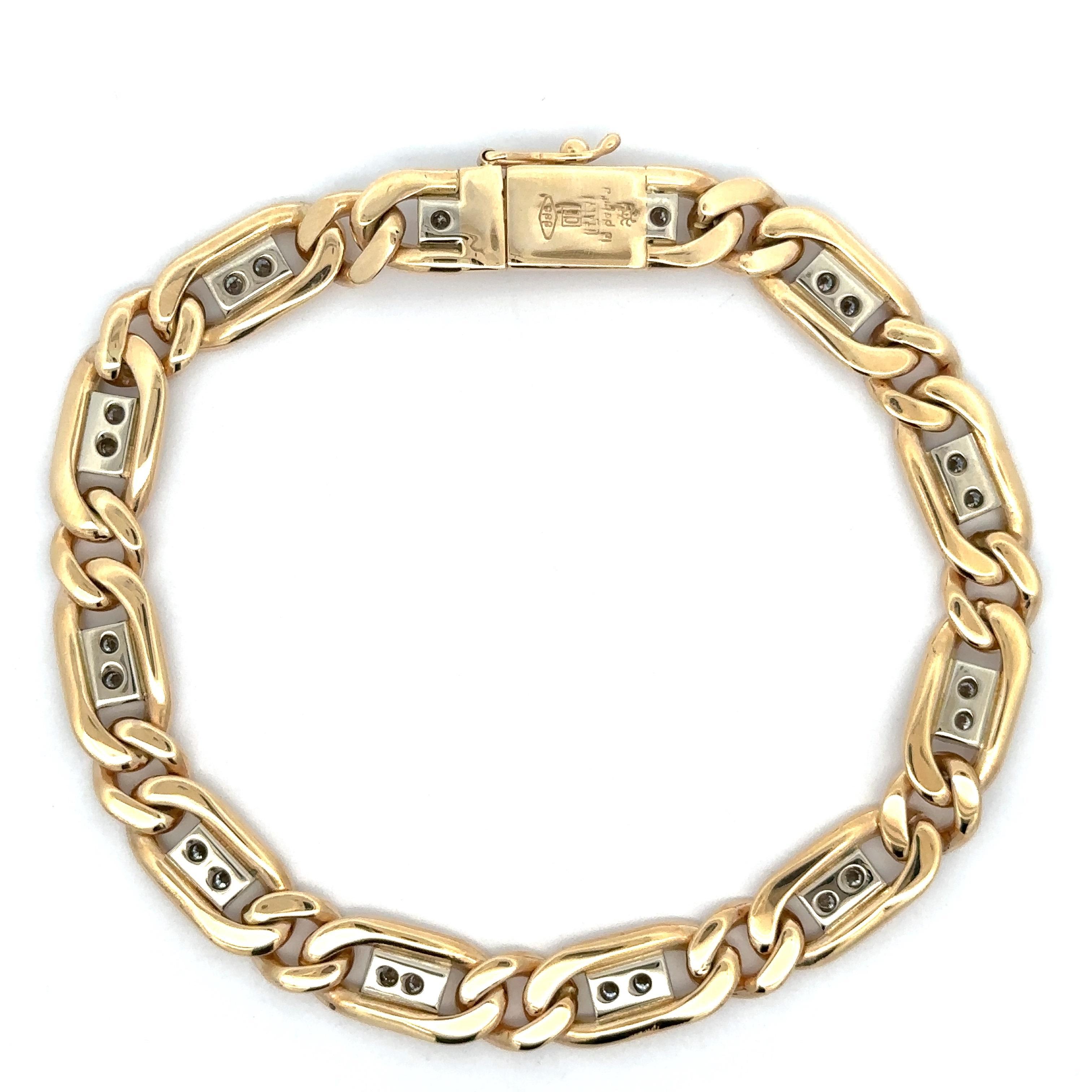 Bracelet italien à maillons ouverts en or bicolore 14 carats avec diamants 0,85 carat Excellent état - En vente à Montclair, NJ