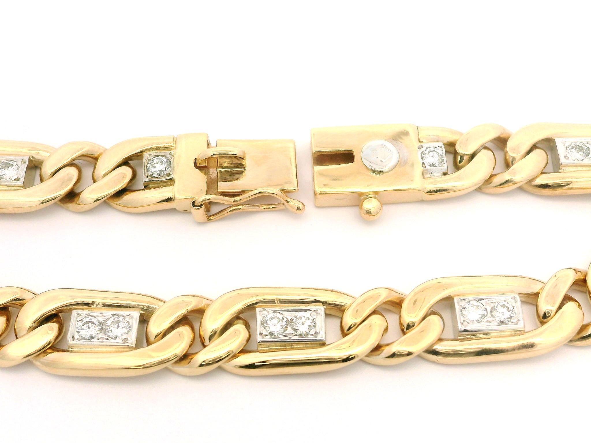 Bracelet italien à maillons ouverts en or bicolore 14 carats avec diamants 0,85 carat Pour hommes en vente