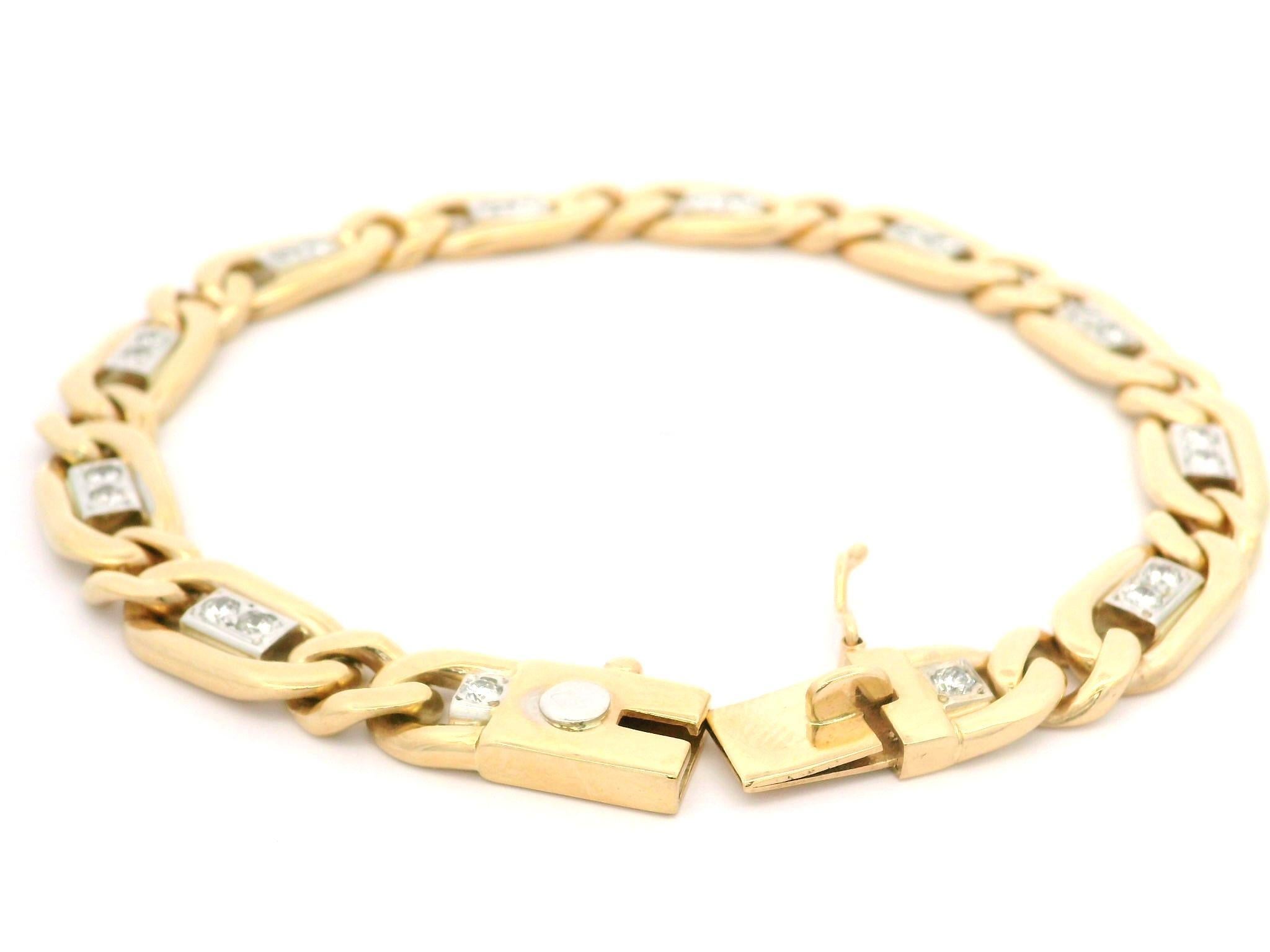 Bracelet italien à maillons ouverts en or bicolore 14 carats avec diamants 0,85 carat en vente 2