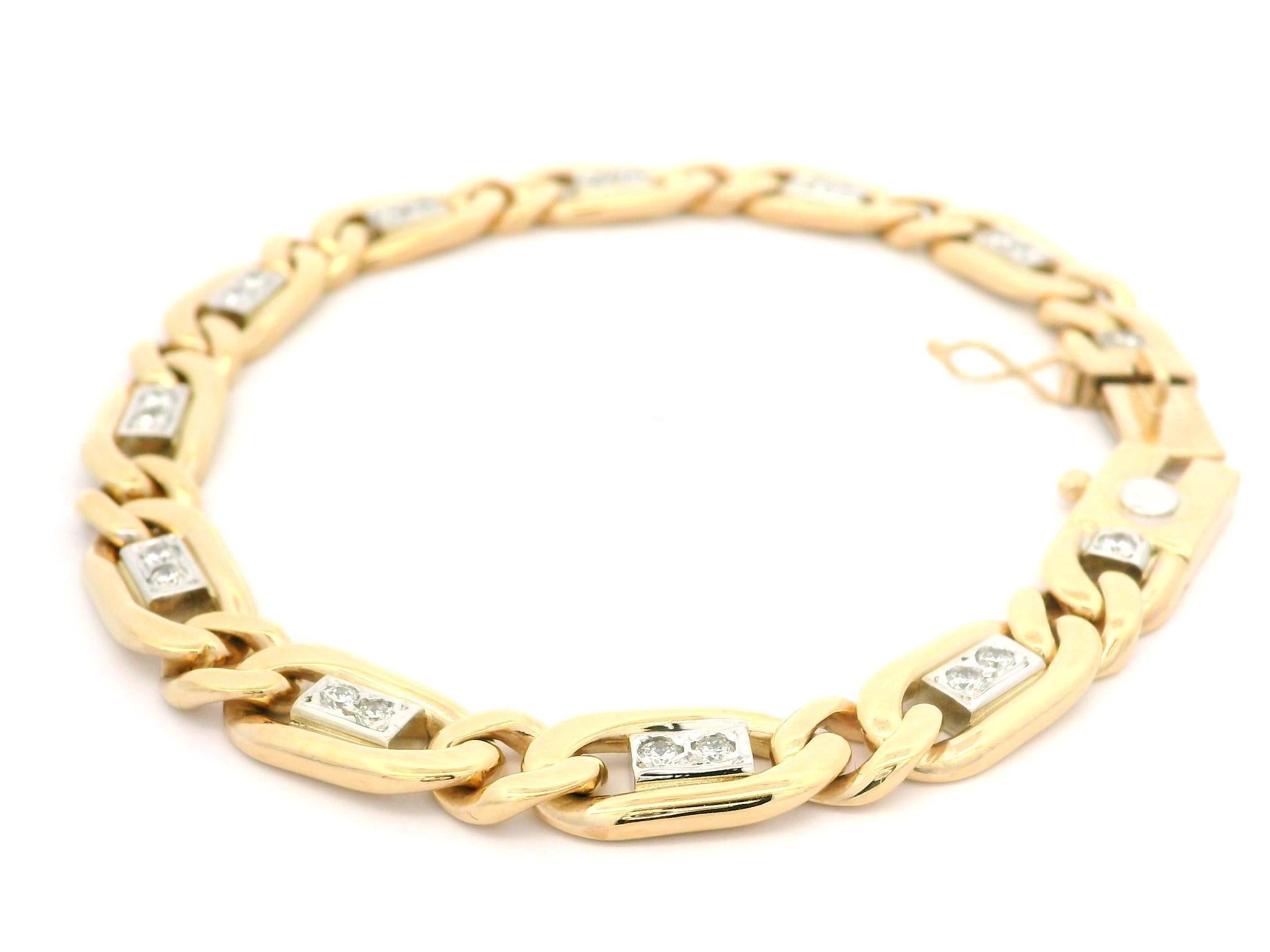 Bracelet italien à maillons ouverts en or bicolore 14 carats avec diamants 0,85 carat en vente 3