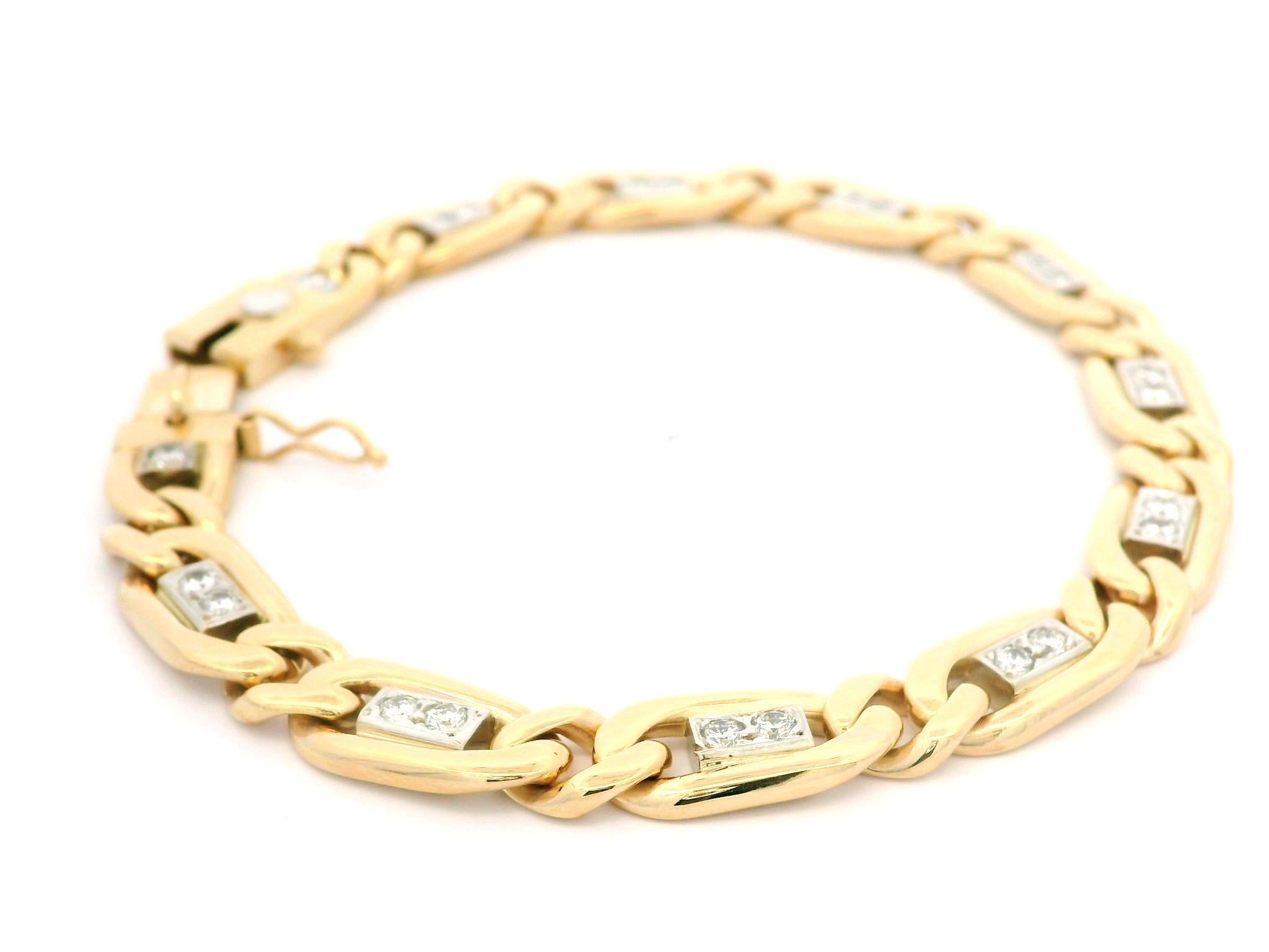 Bracelet italien à maillons ouverts en or bicolore 14 carats avec diamants 0,85 carat en vente 4