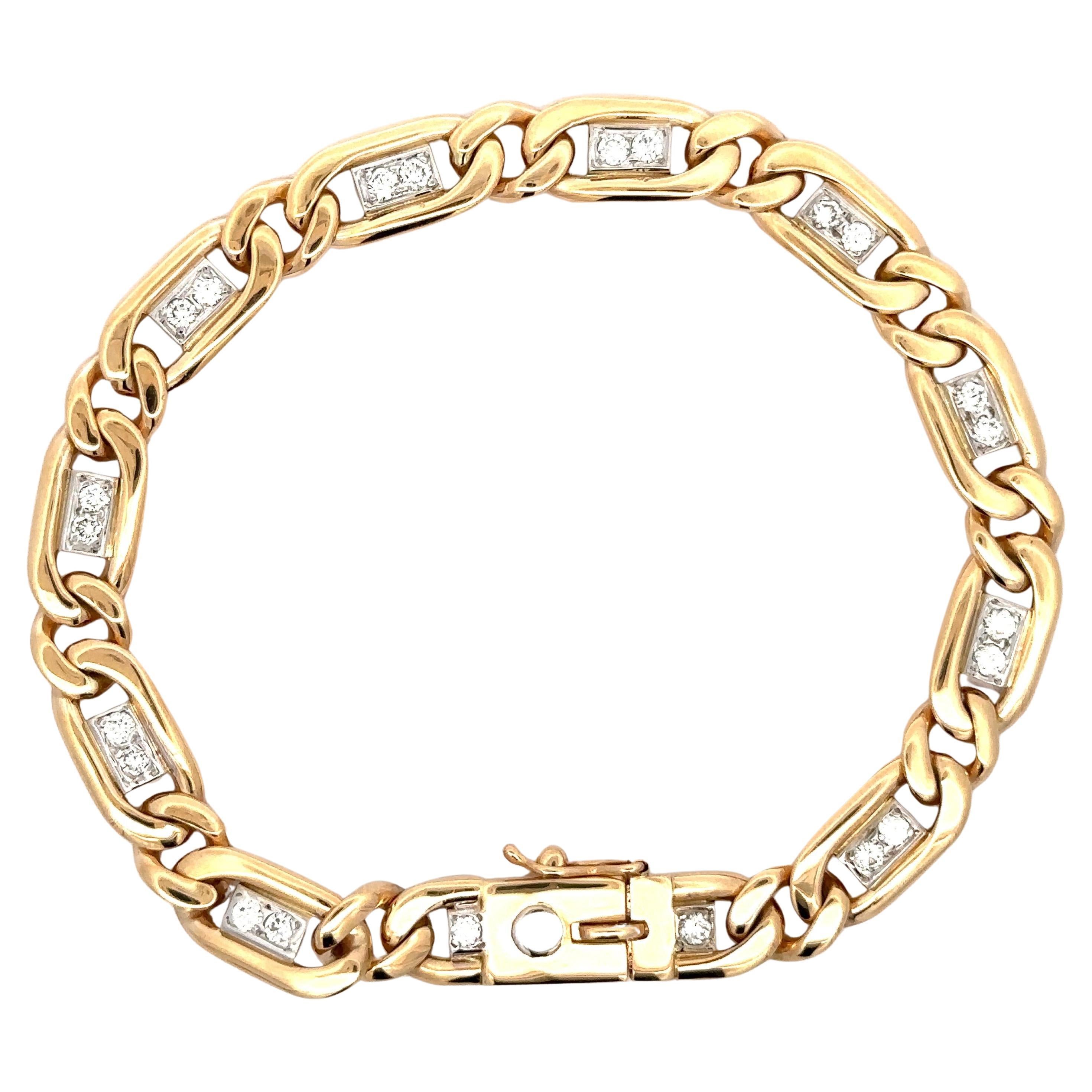 Bracelet italien à maillons ouverts en or bicolore 14 carats avec diamants 0,85 carat
