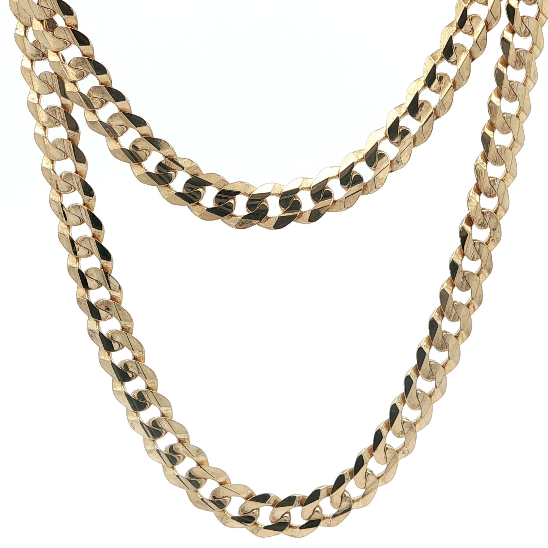 Material: Solid 14K Yellow Gold
Weight: 25.8 Grams
Chain Type: 1.4mm - Curb Link Chain 
Chain Length: 22