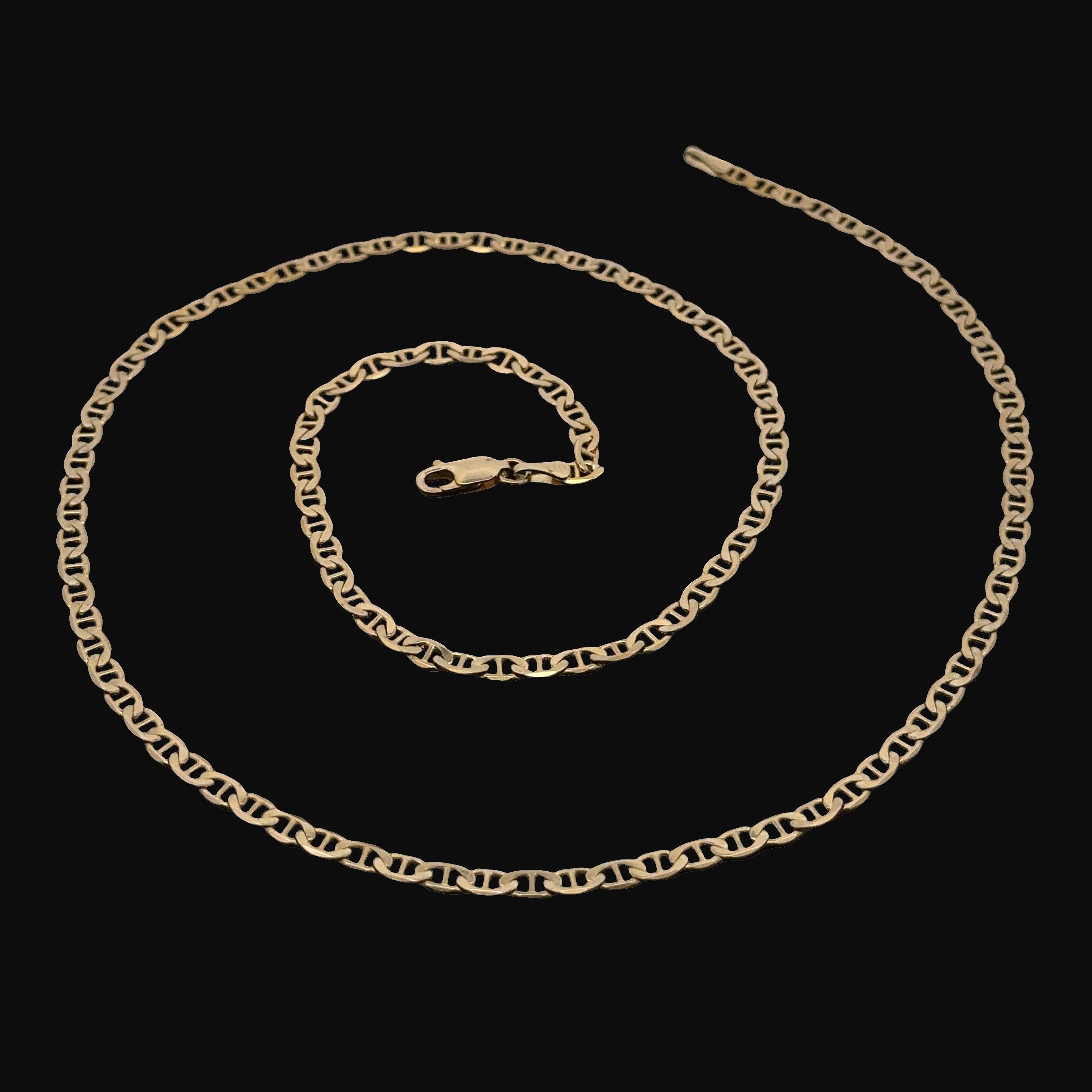 Collar italiano para hombre de oro amarillo de 14k con cadena plana de eslabones Mariner de 3,3 mm y 20 pulgadas en Excelente estado para la venta en Montclair, NJ