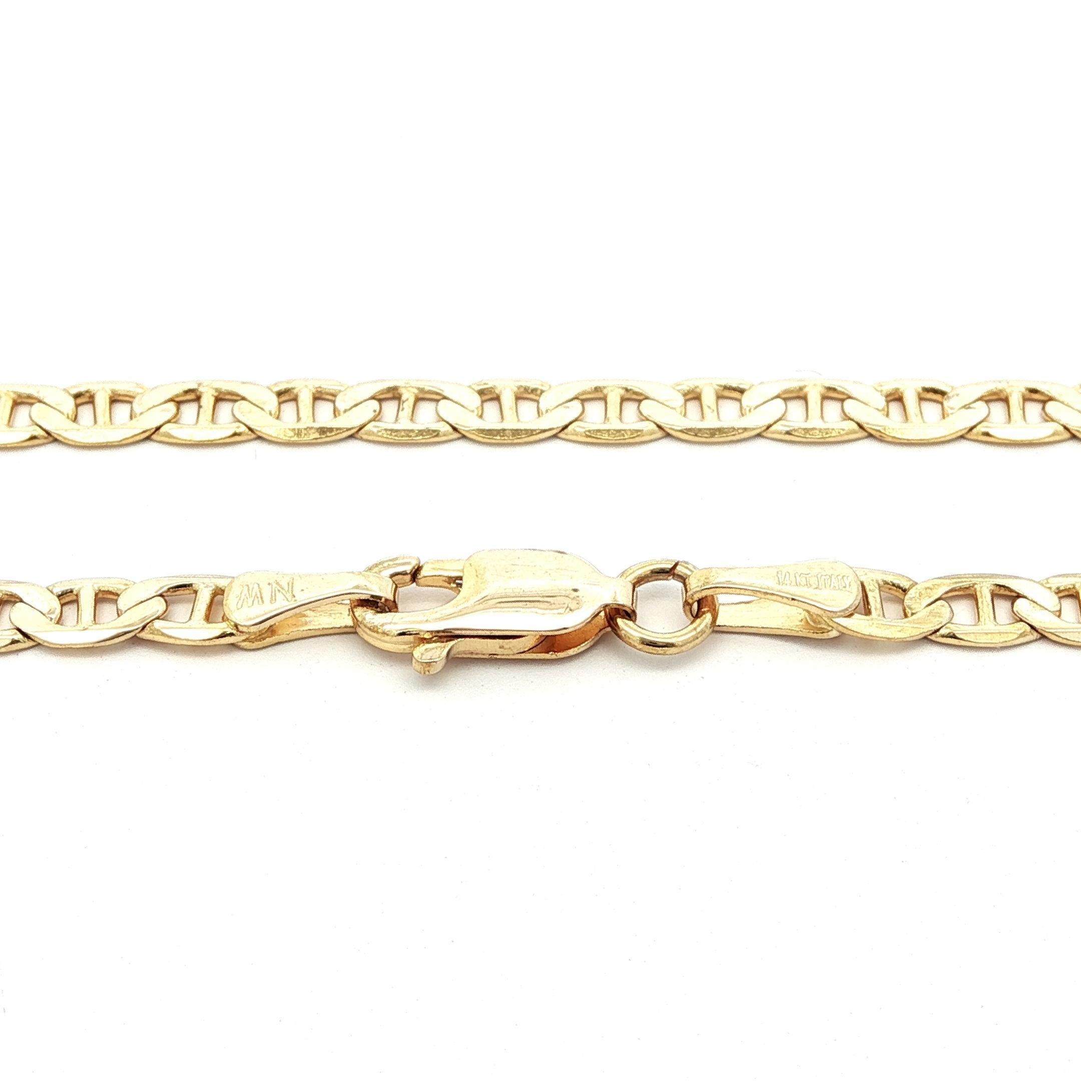 De los hombres Collar italiano para hombre de oro amarillo de 14k con cadena plana de eslabones Mariner de 3,3 mm y 20 pulgadas en venta