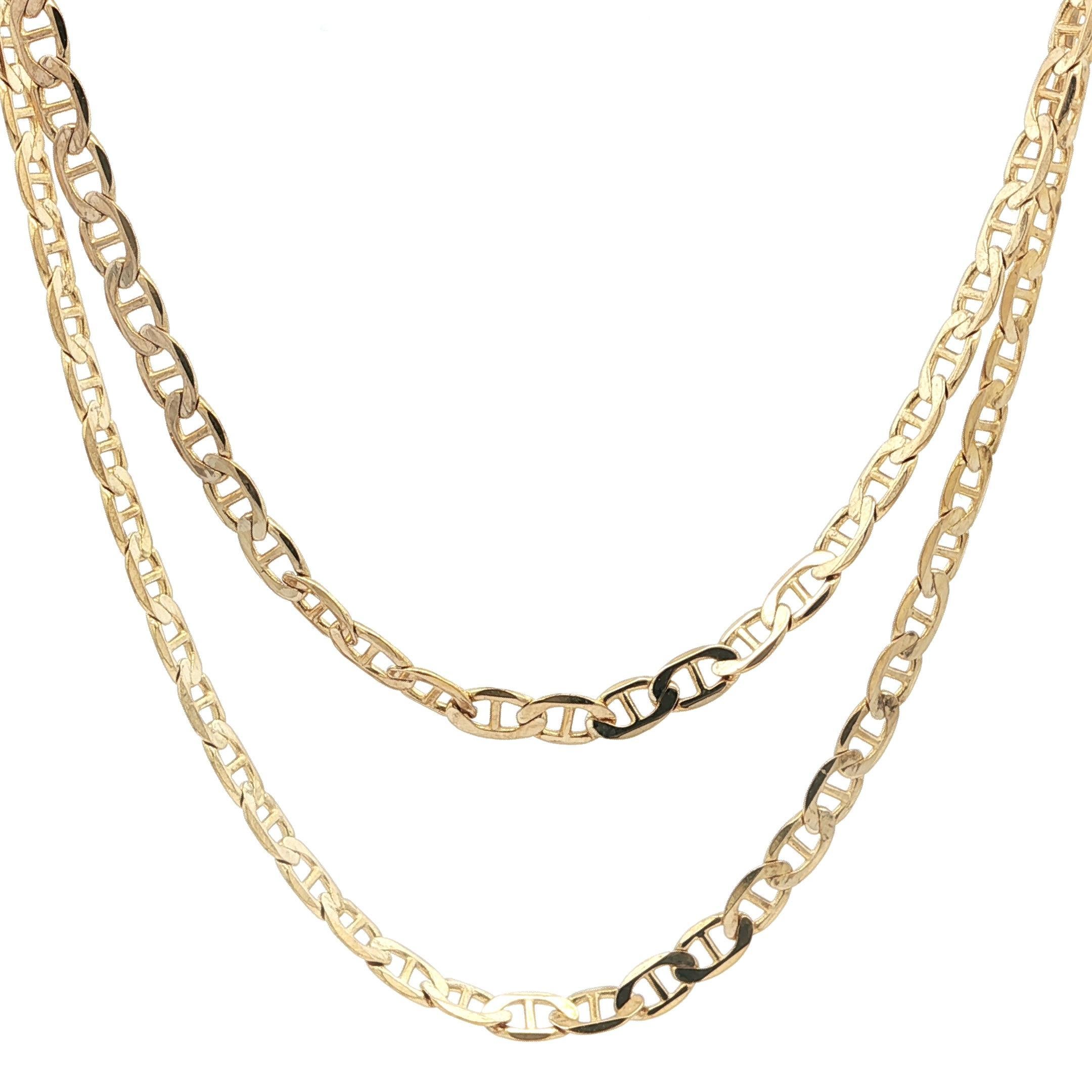 Collar italiano para hombre de oro amarillo de 14k con cadena plana de eslabones Mariner de 3,3 mm y 20 pulgadas en venta 1
