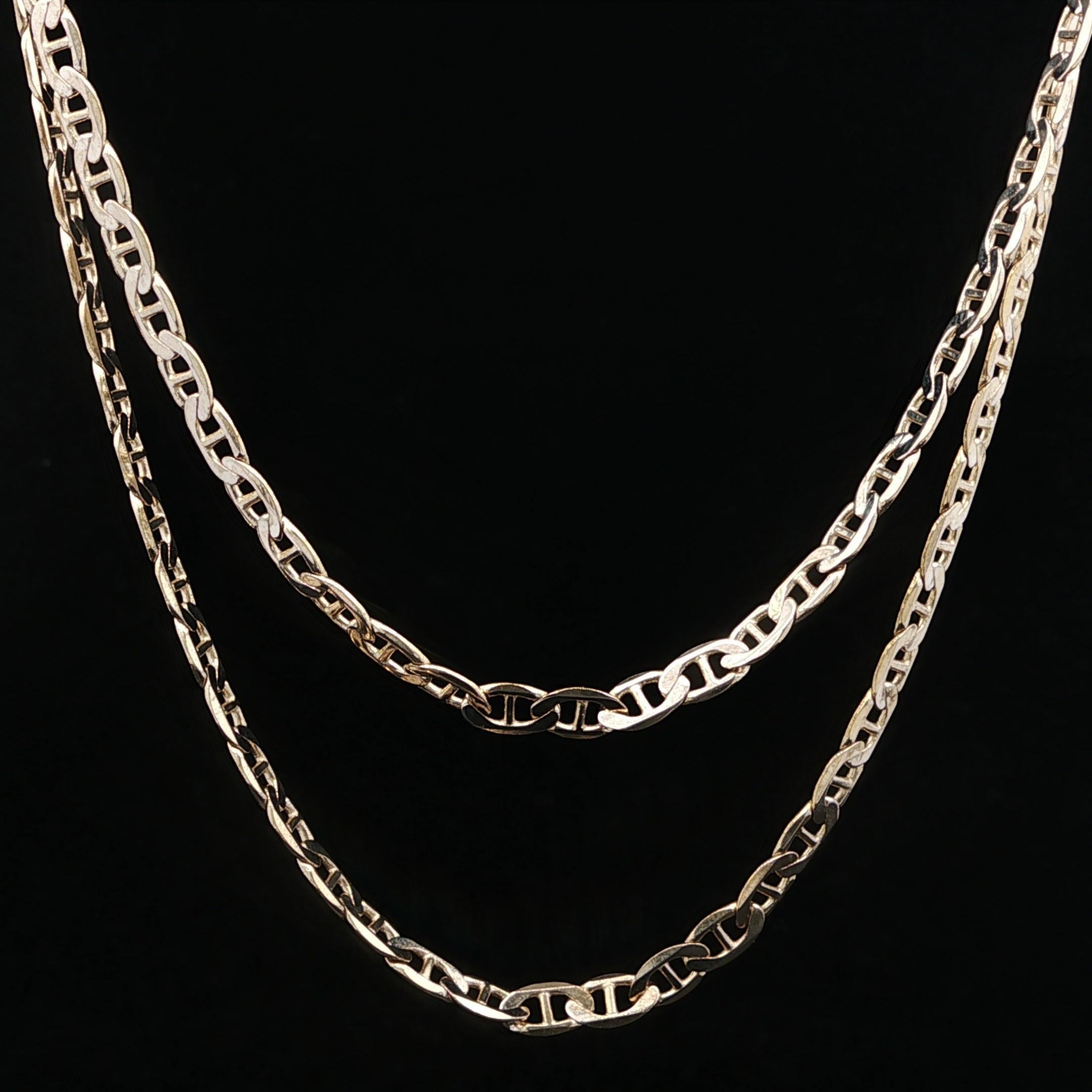 Collar italiano para hombre de oro amarillo de 14k con cadena plana de eslabones Mariner de 3,3 mm y 20 pulgadas en venta 2