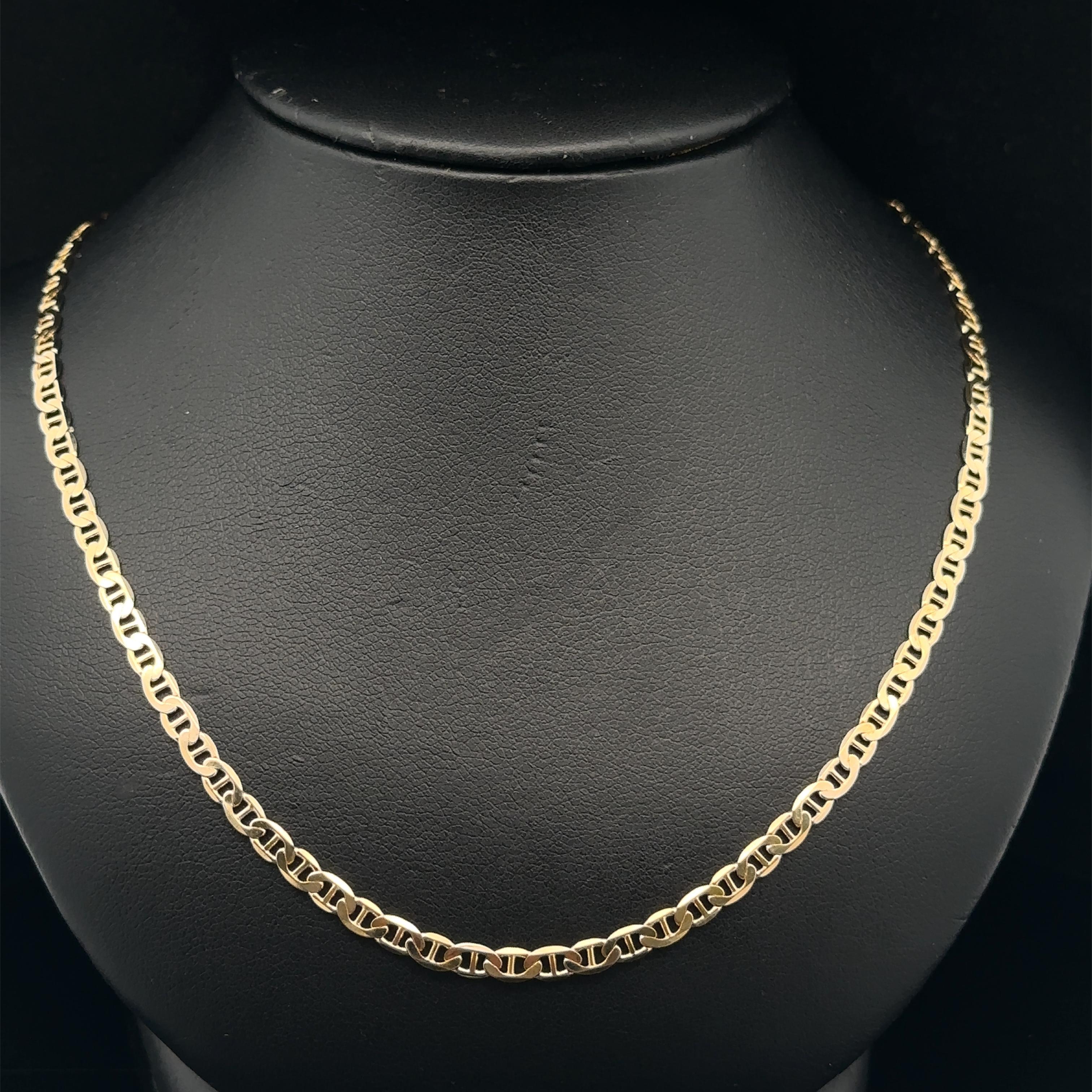 Collar italiano para hombre de oro amarillo de 14k con cadena plana de eslabones Mariner de 3,3 mm y 20 pulgadas en venta 3