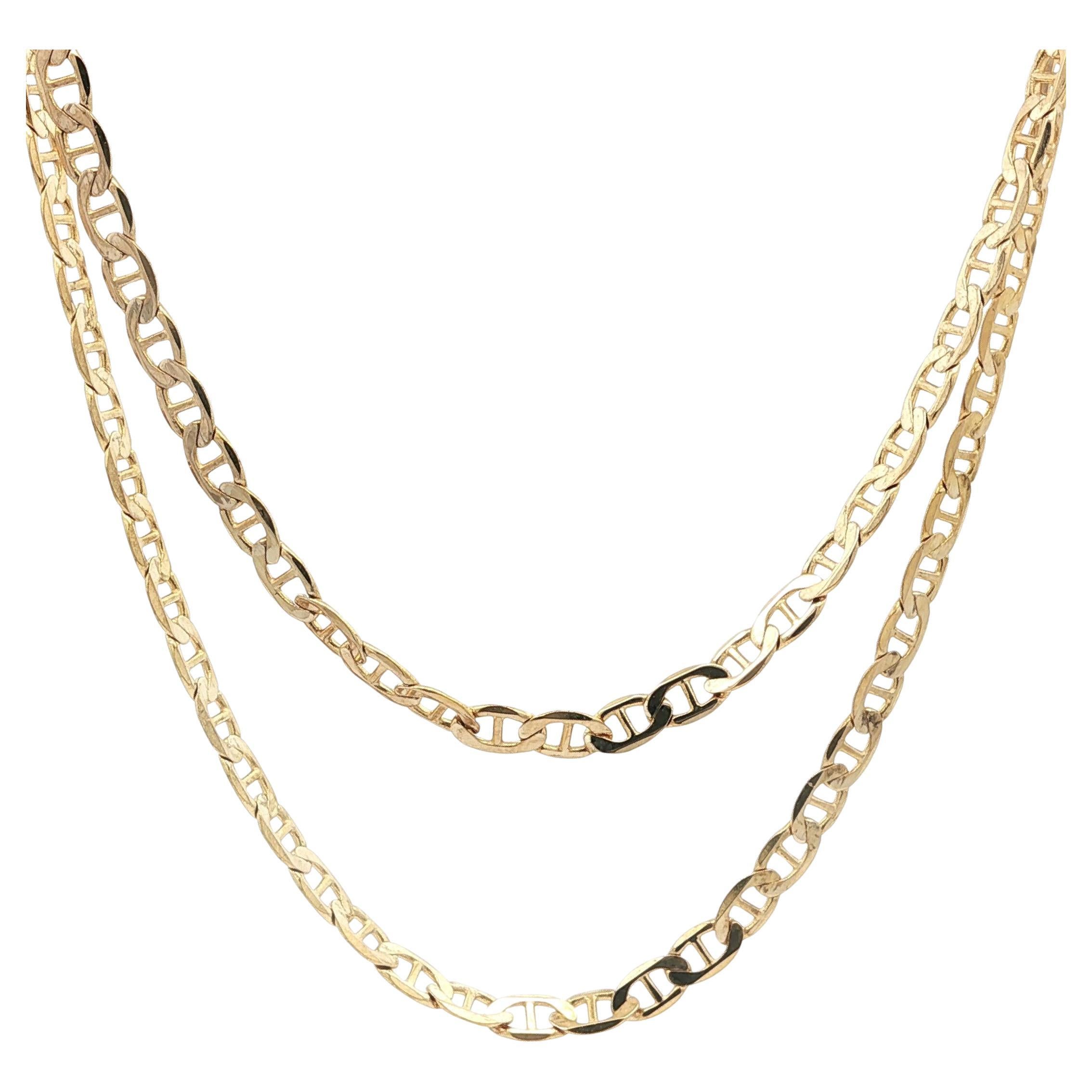 Collar italiano para hombre de oro amarillo de 14k con cadena plana de eslabones Mariner de 3,3 mm y 20 pulgadas