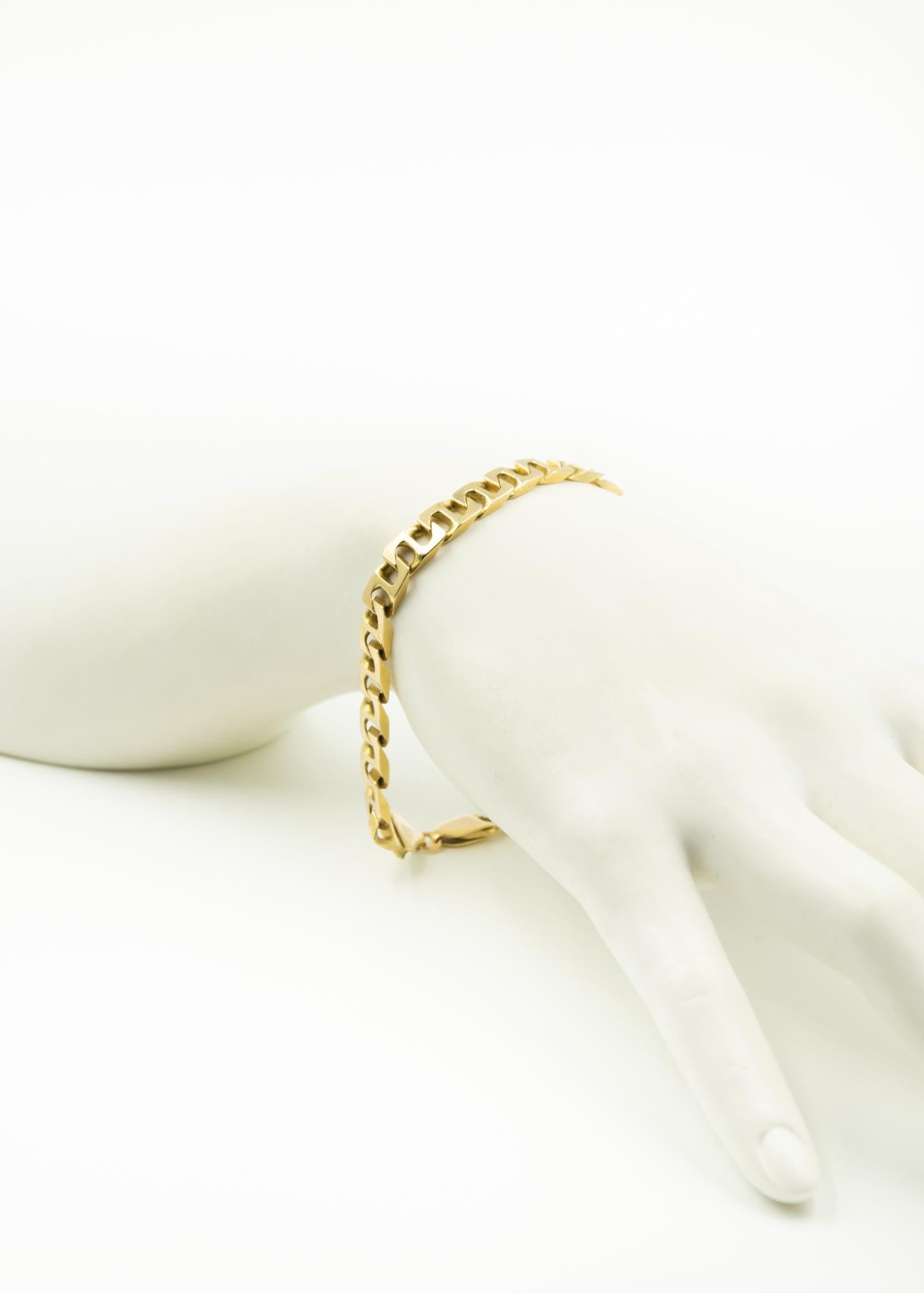 Bracelet italien d'ancre de marin modifiée à maillons plats en or jaune pour hommes en vente 2