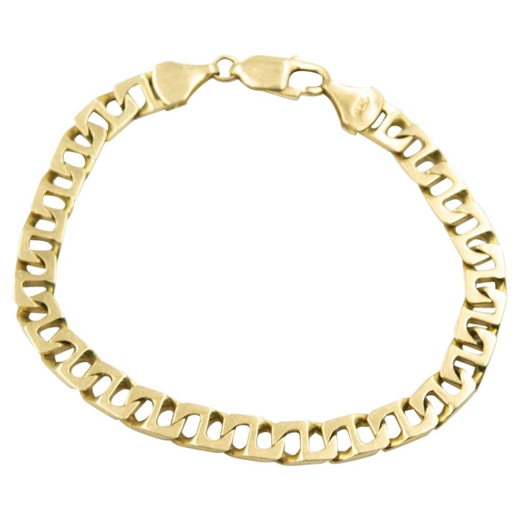 Bracelet italien d'ancre de marin modifiée à maillons plats en or jaune pour hommes en vente