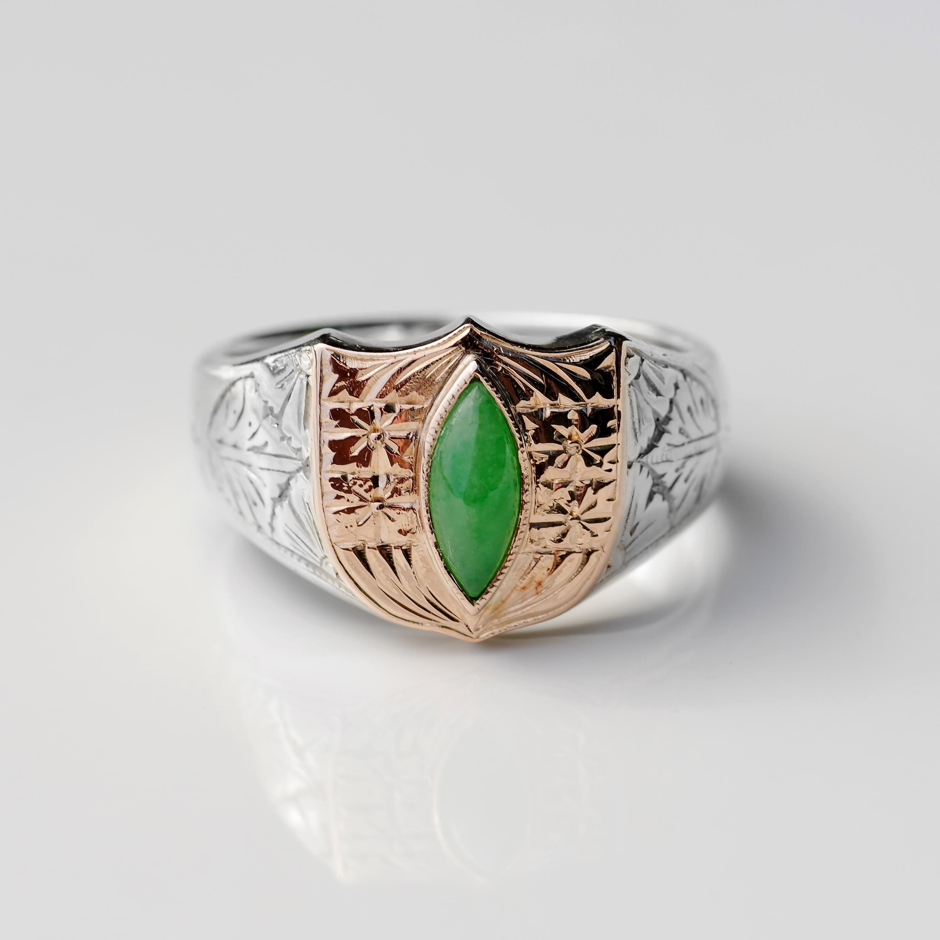 Men's Jade Ring Art Deco Japanese 1