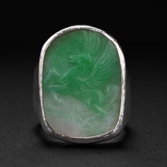 Men's Jade Ring Carved Pegasus Midcentury Certified Untreated Size 10