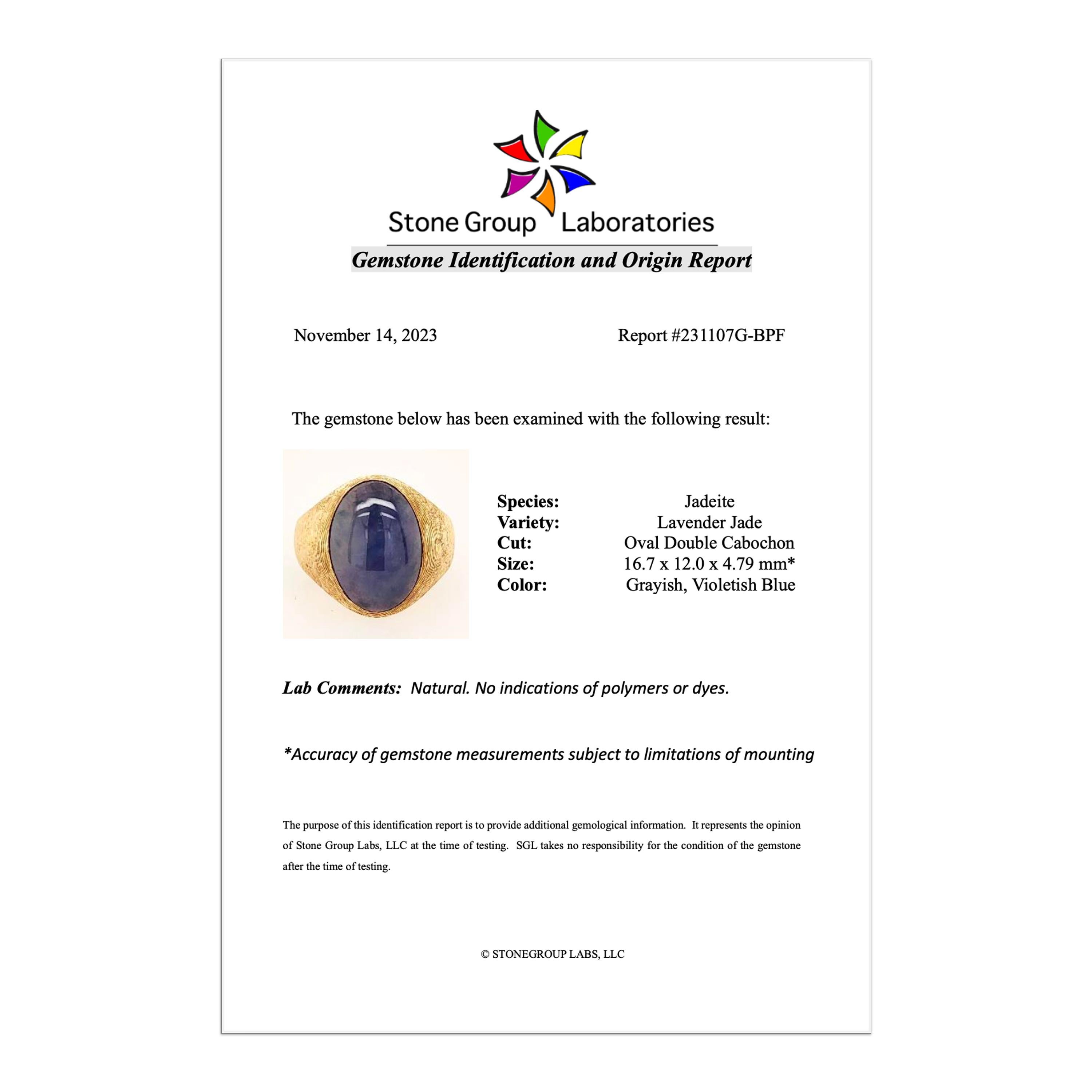 Gent's Jade Ring Midcentury Certified Untreated Jadeite 9