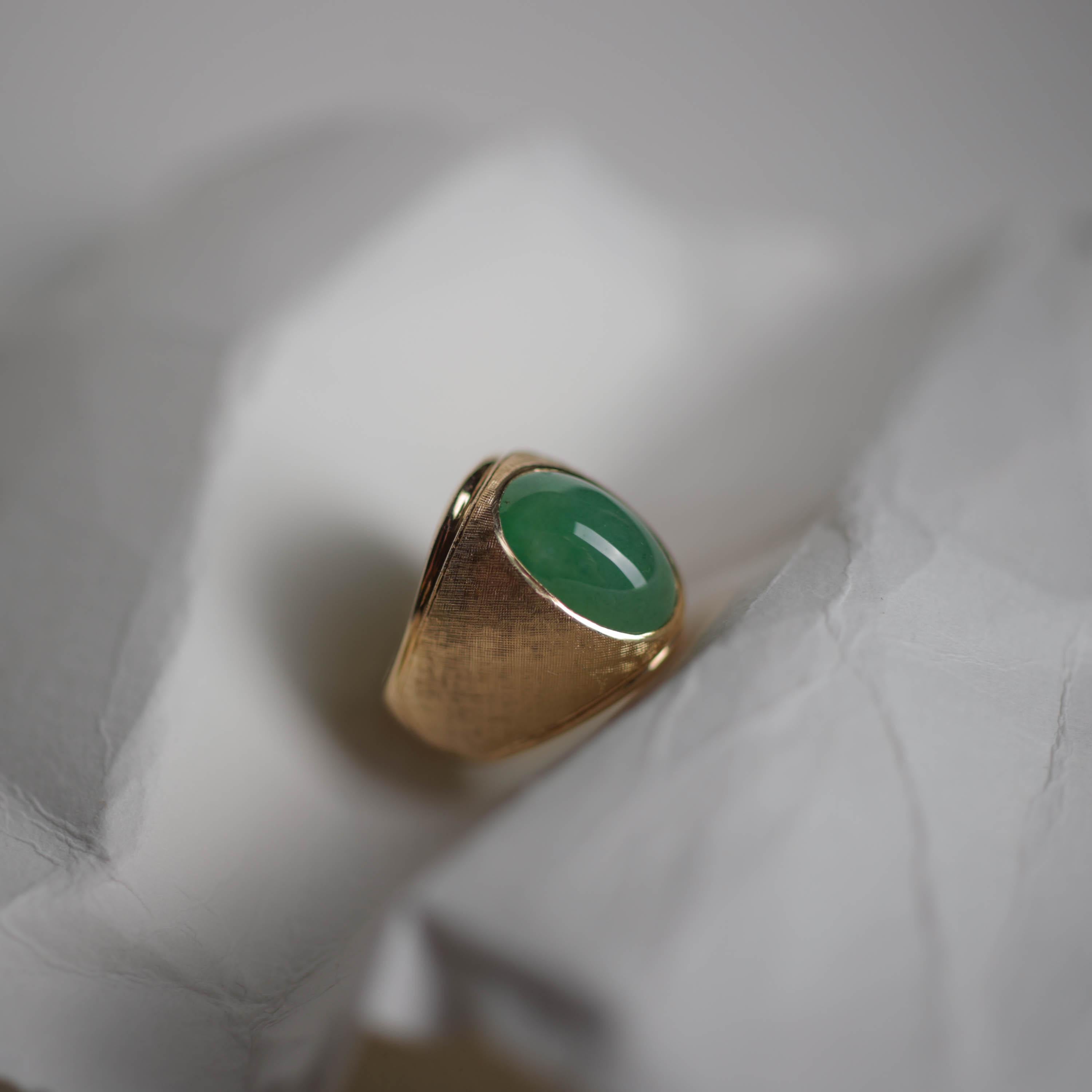 Cabochon Glassy Jade Ring Midcentury Highly Translucent Certified Untreated Size 10