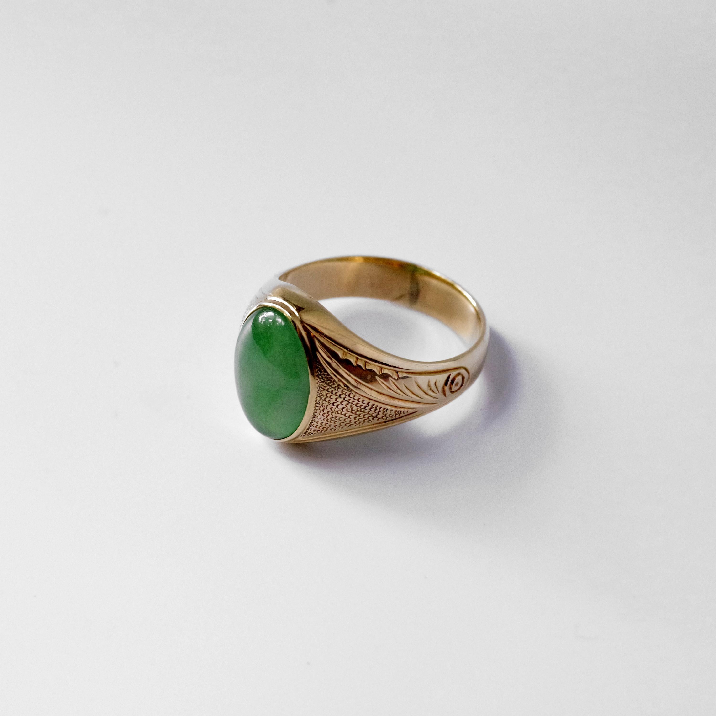 Art Deco Certified Untreated Men's Jade Ring from Midcentury