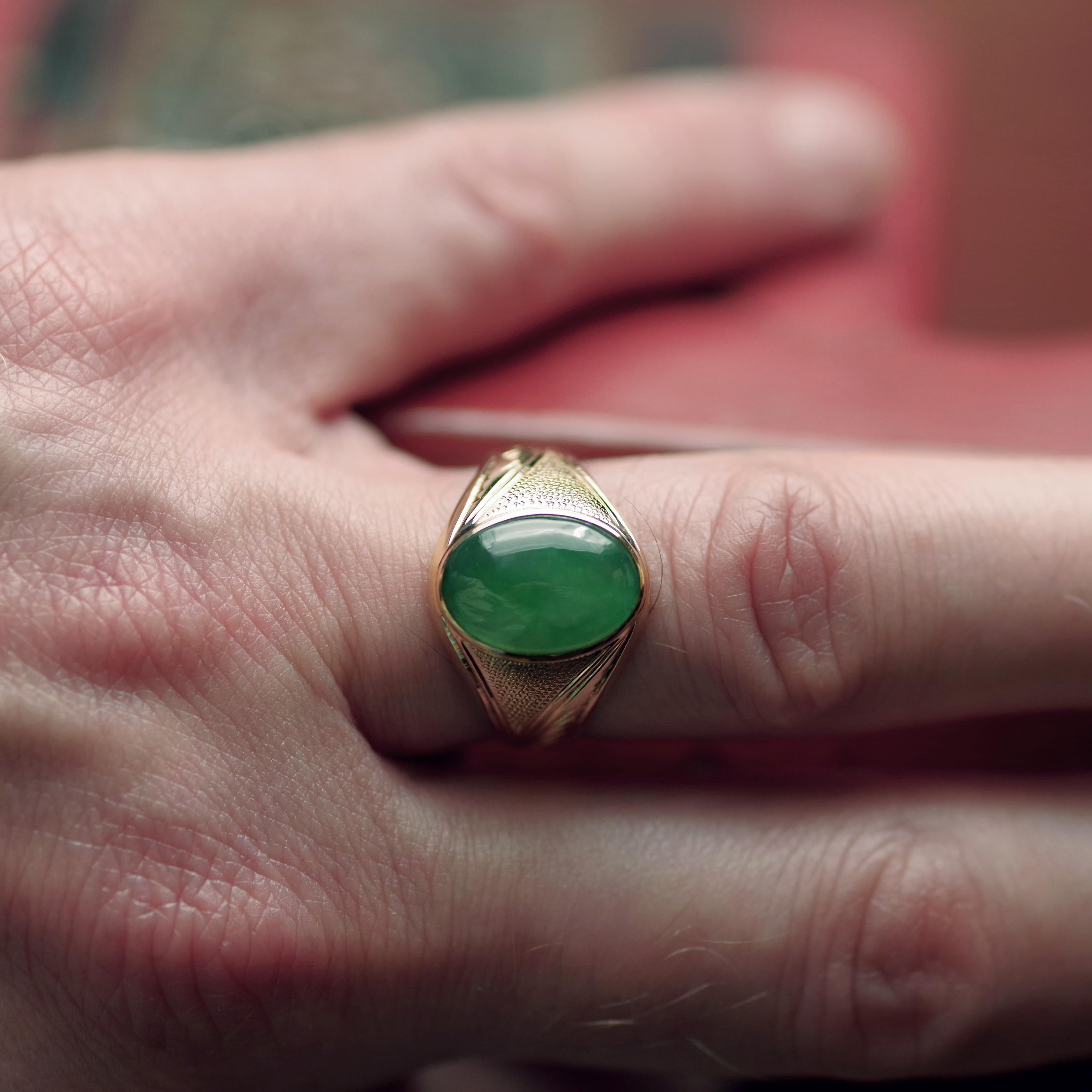 Women's or Men's Certified Untreated Men's Jade Ring from Midcentury