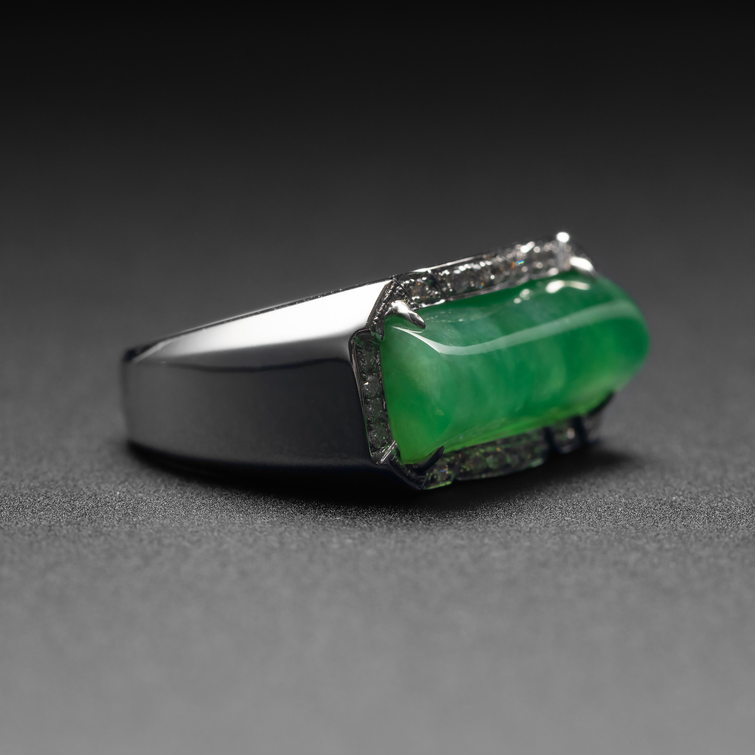 Contemporary Men's Jade Ring with Diamonds Certified Untreated