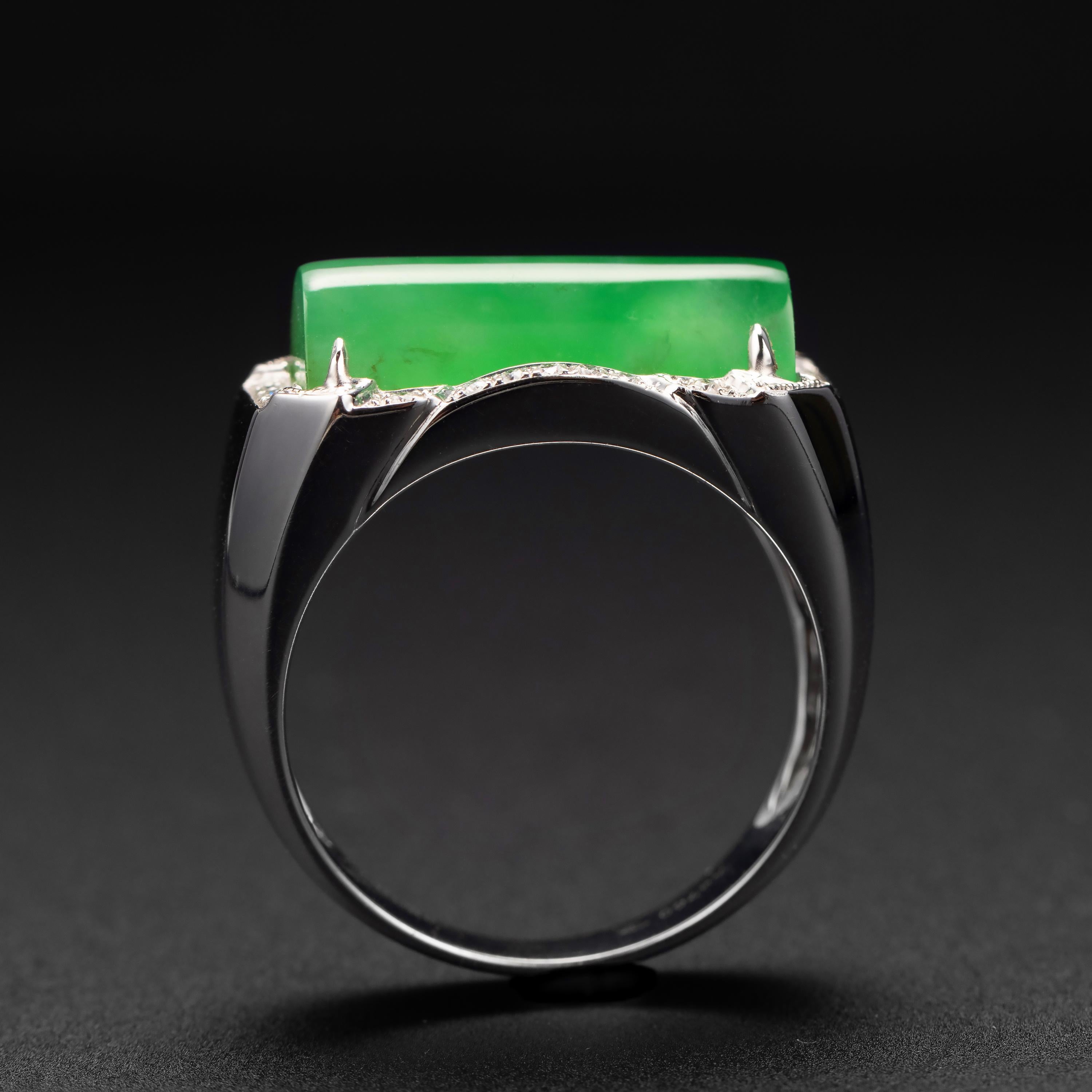 Men's Jade Ring with Diamonds Certified Untreated In New Condition In Southbury, CT