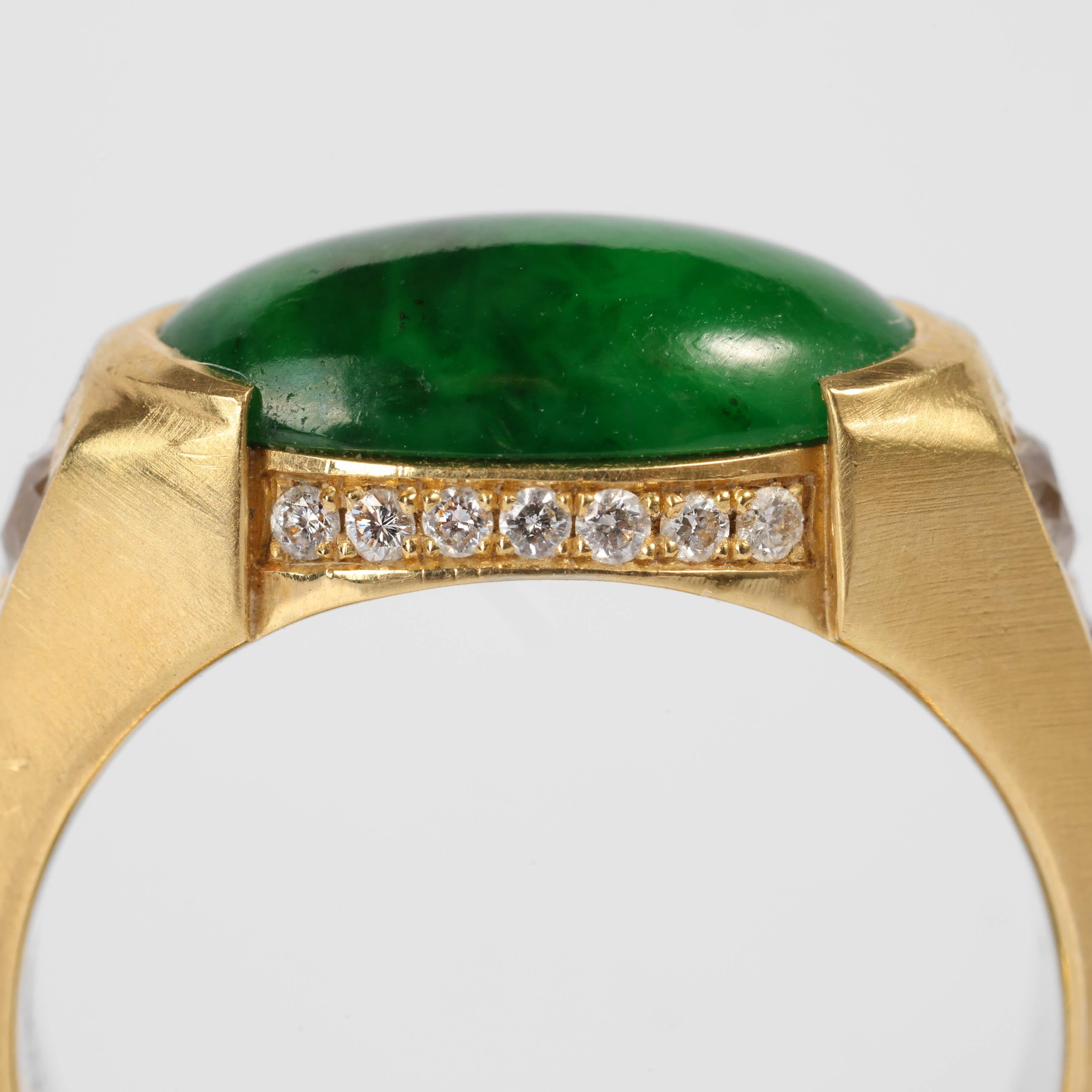 Men's Jade Ring with Rubies, Diamonds, Custom, 18k, Certified Untreated For Sale 4