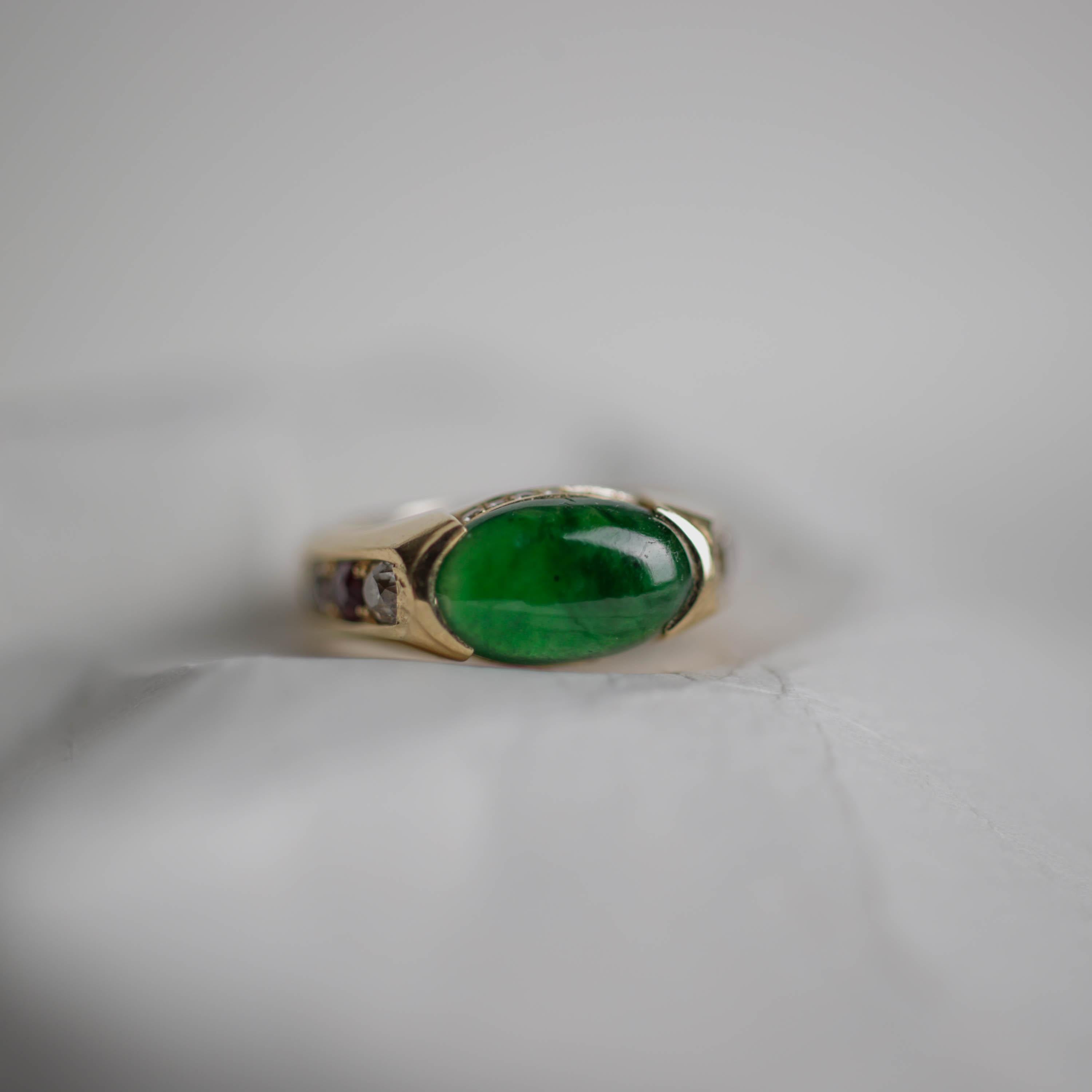 Men's Jade Ring with Rubies, Diamonds, Custom, 18k, Certified Untreated For Sale 5